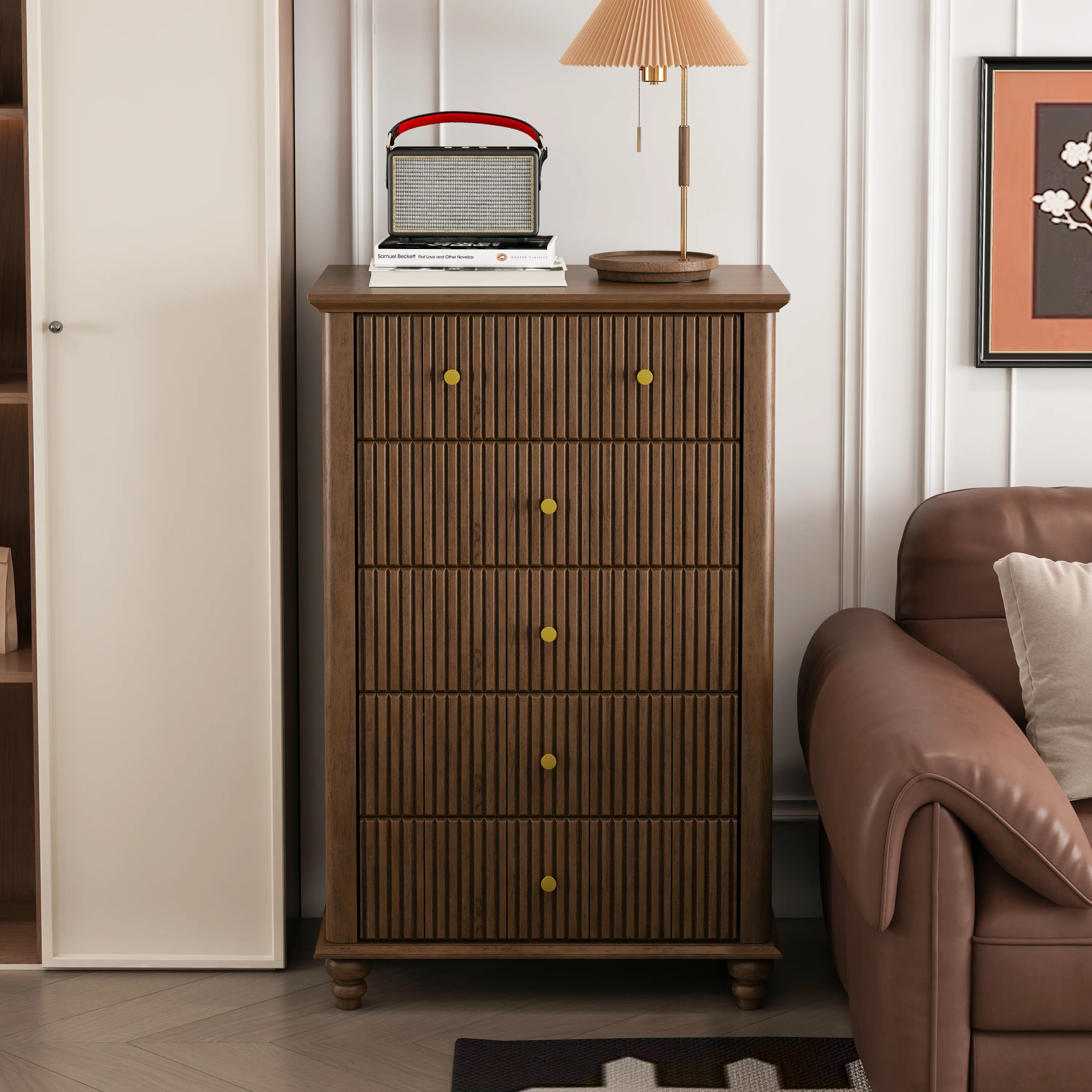 Tall Modern 45" Fluted 5 Drawer Dresser Chest