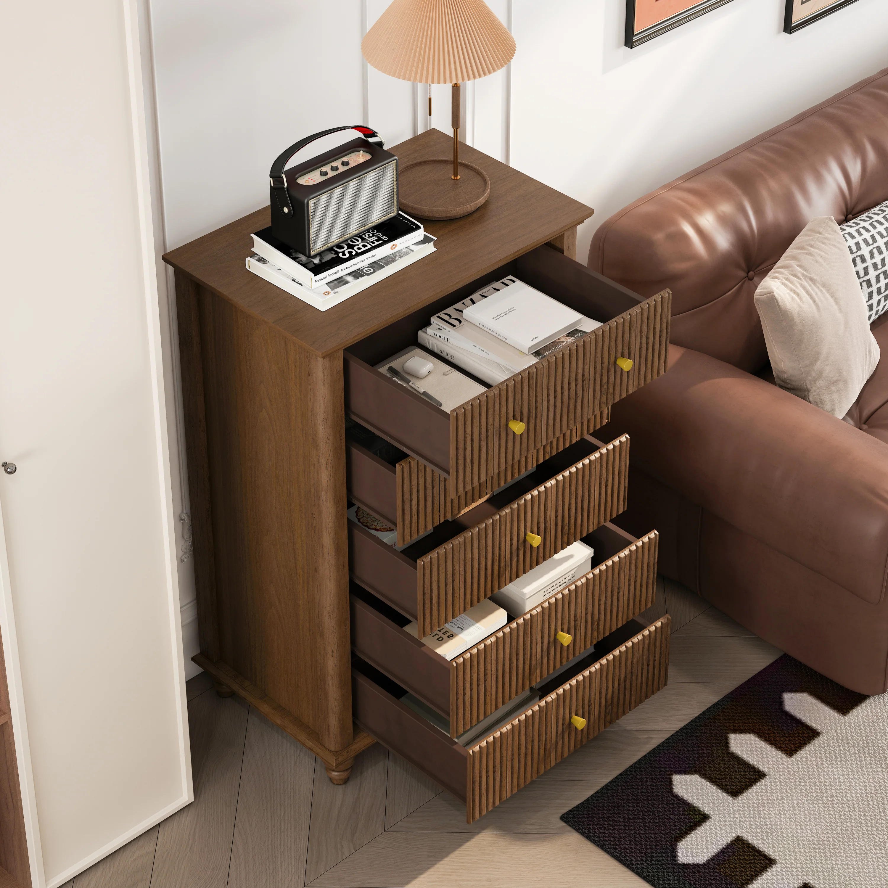 Tall Modern 45" Fluted 5 Drawer Dresser Chest - Image 2