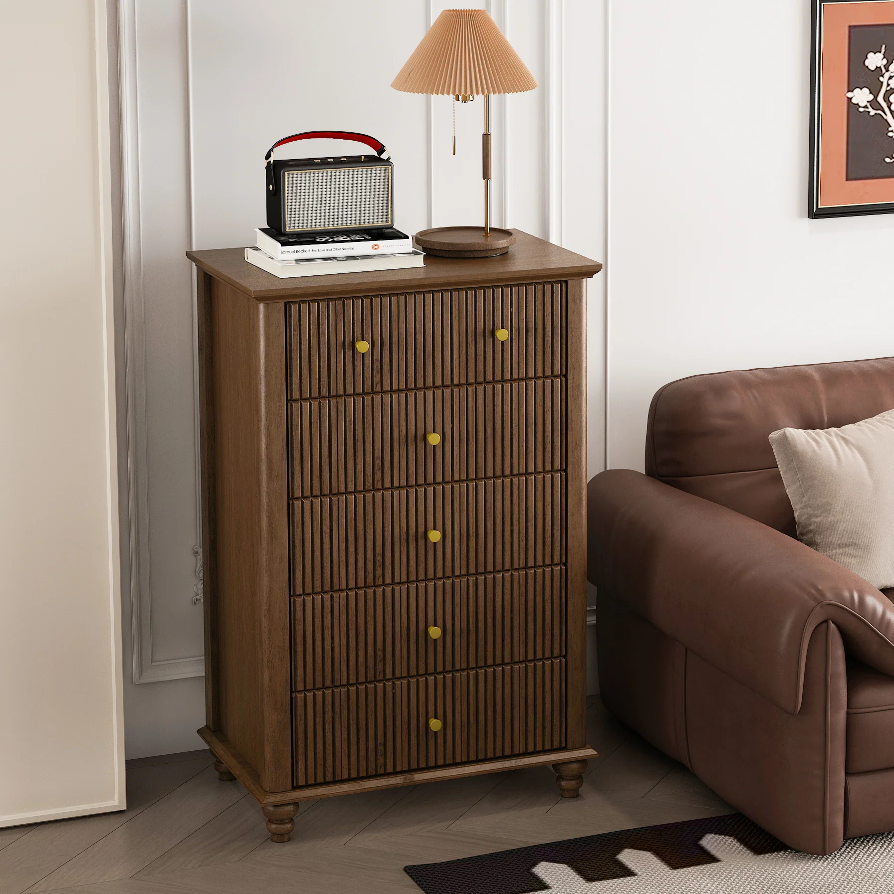Tall Modern 45" Fluted 5 Drawer Dresser Chest - Image 3