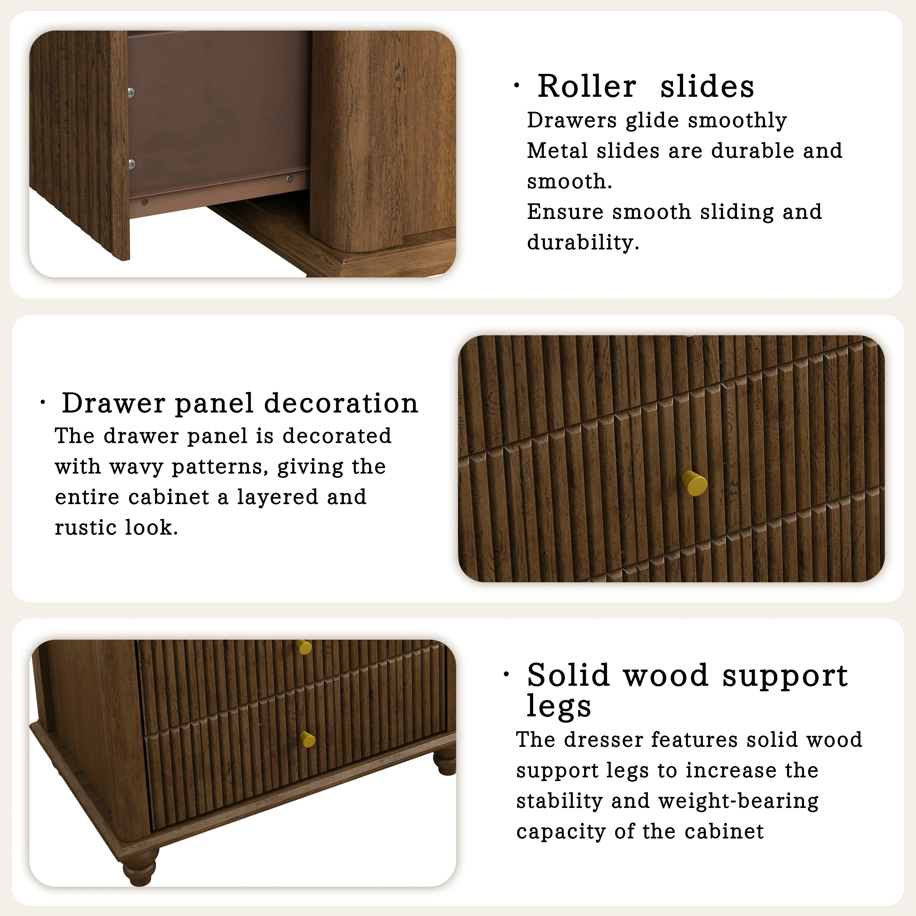 Tall Modern 45" Fluted 5 Drawer Dresser Chest - Image 6