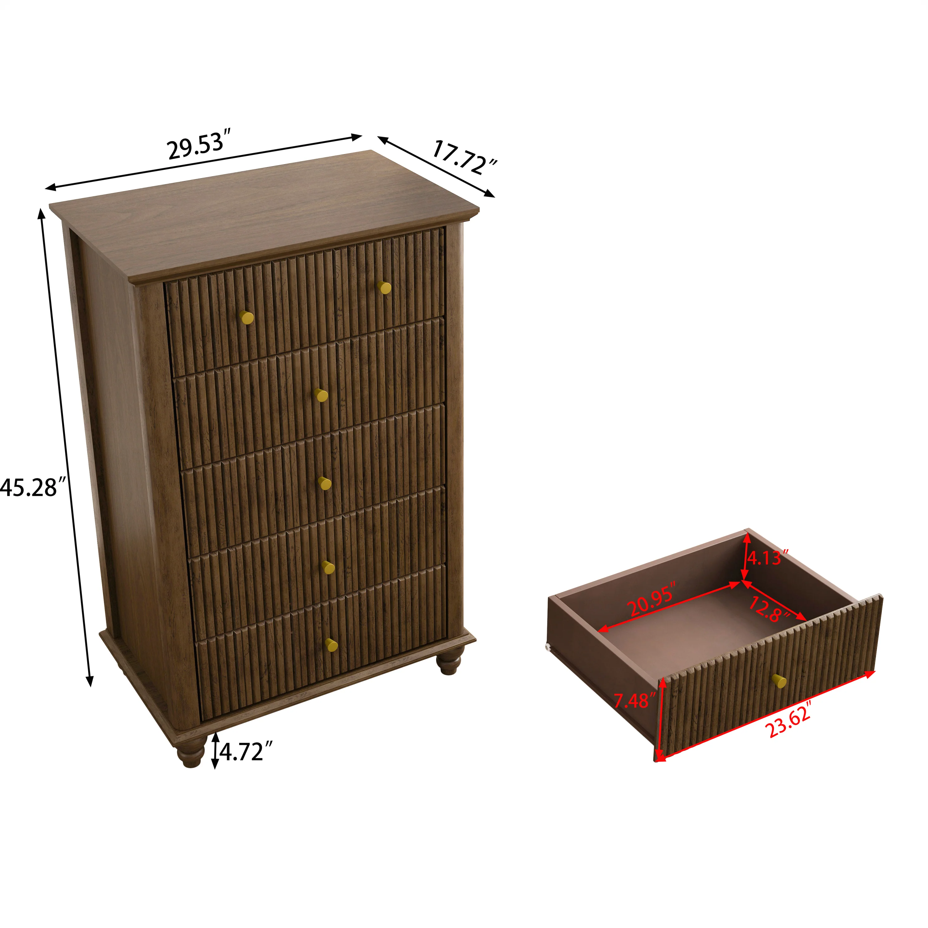 Tall Modern 45" Fluted 5 Drawer Dresser Chest - Image 8