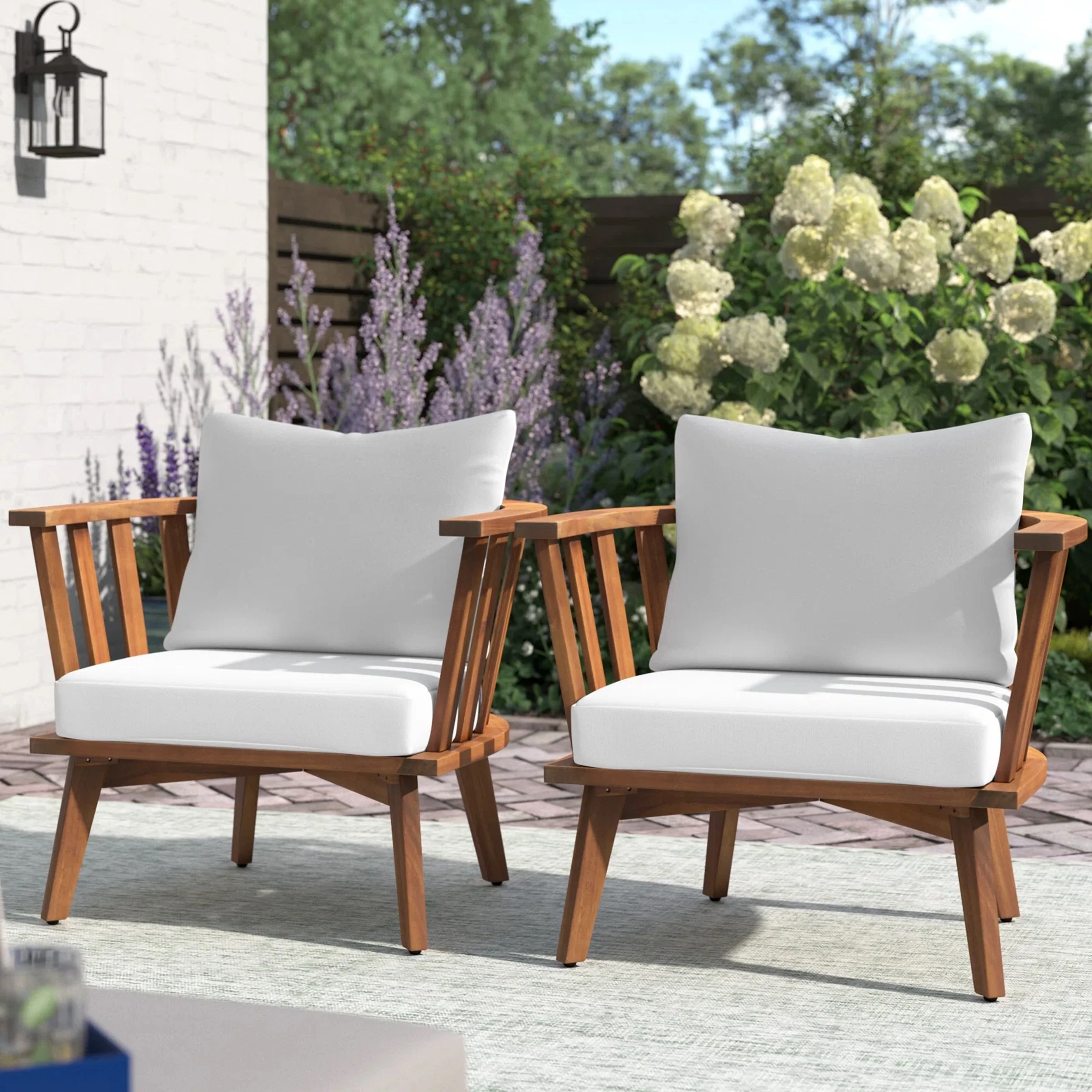 Walker Edison | Teak Acacia Wood Outdoor Patio Club Chair Set of 2 - Image 2