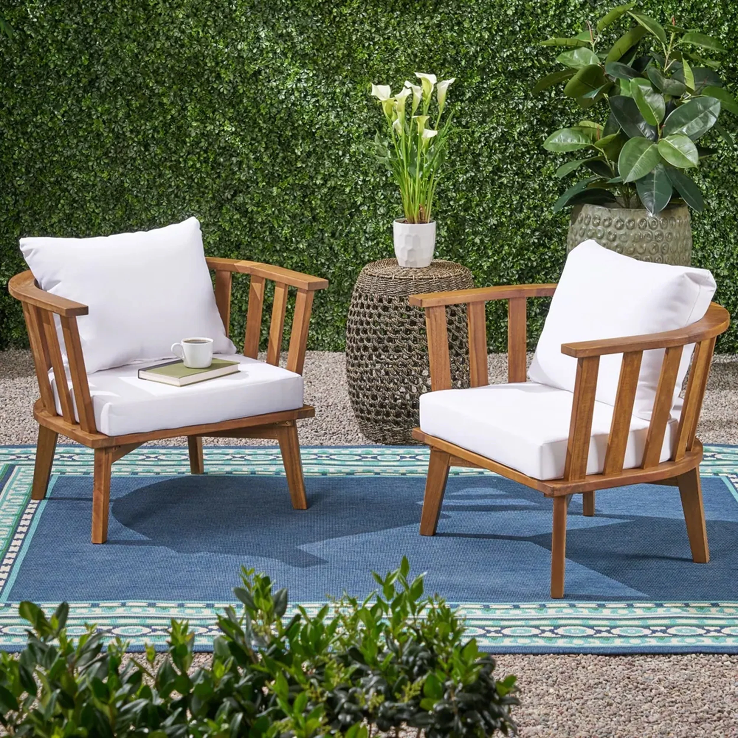 Walker Edison | Teak Acacia Wood Outdoor Patio Club Chair Set of 2 - Image 4