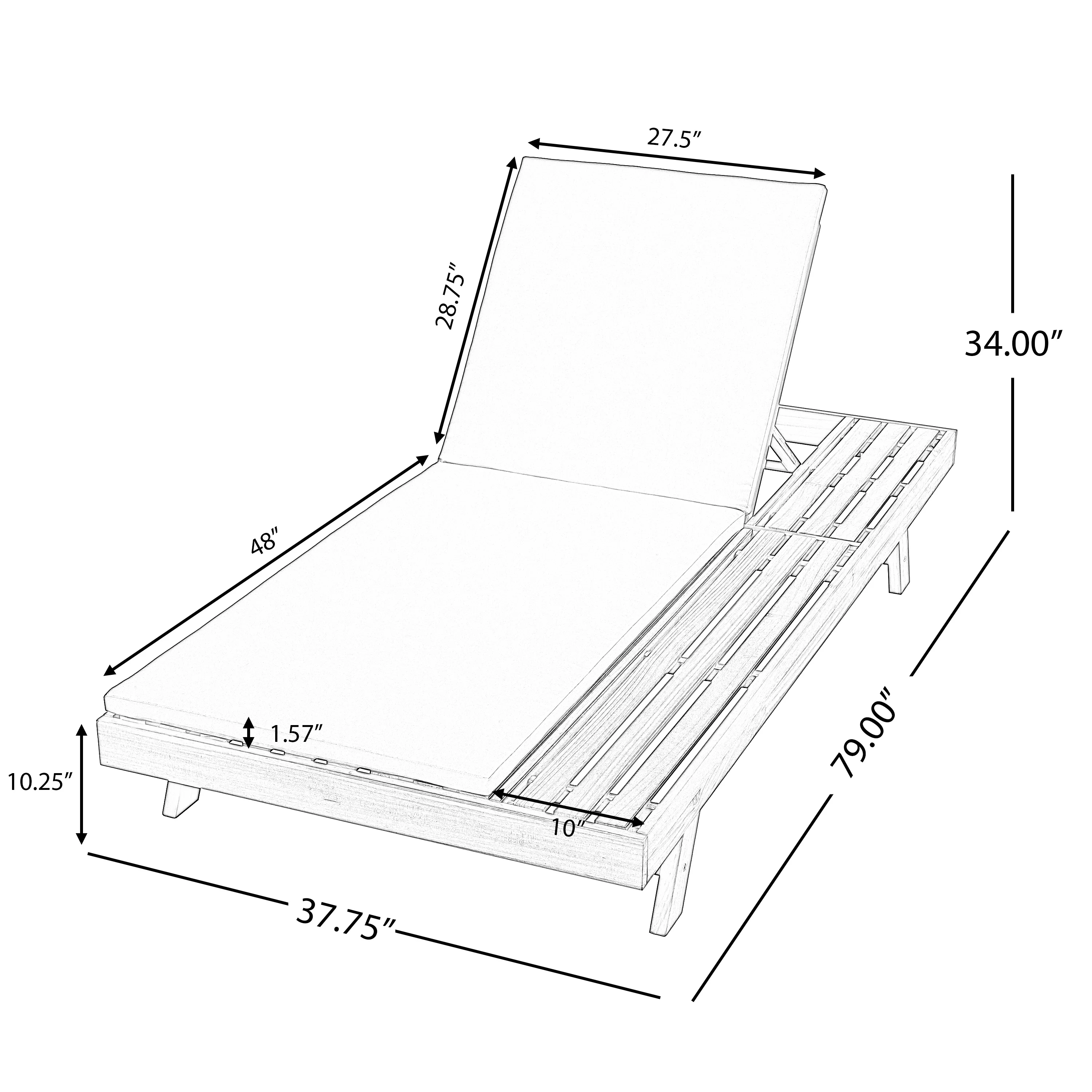 Walker Edison | Teak Lounge Chaise Sunbed - Image 5