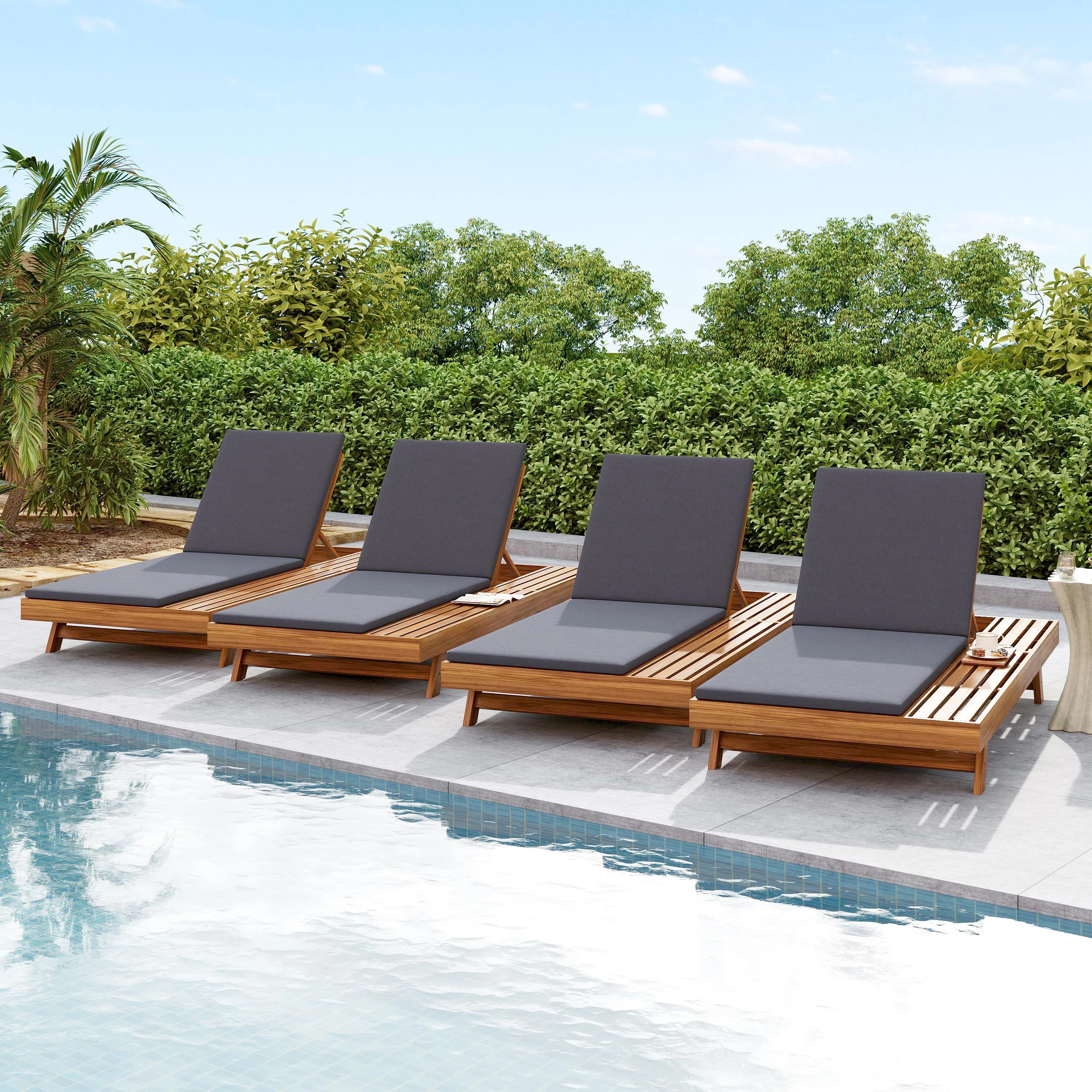 Walker Edison | Teak Lounge Chaise Sunbed - Image 8