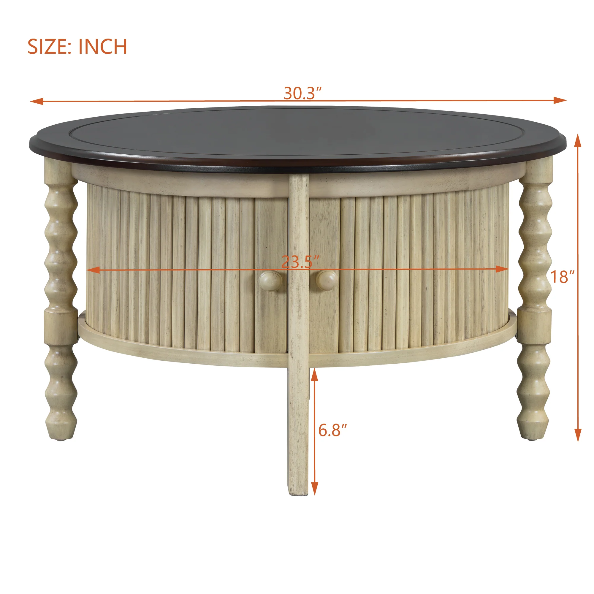 Traditional Design Round 30.3' Coffee Table with Storage Sliding Door - Image 14