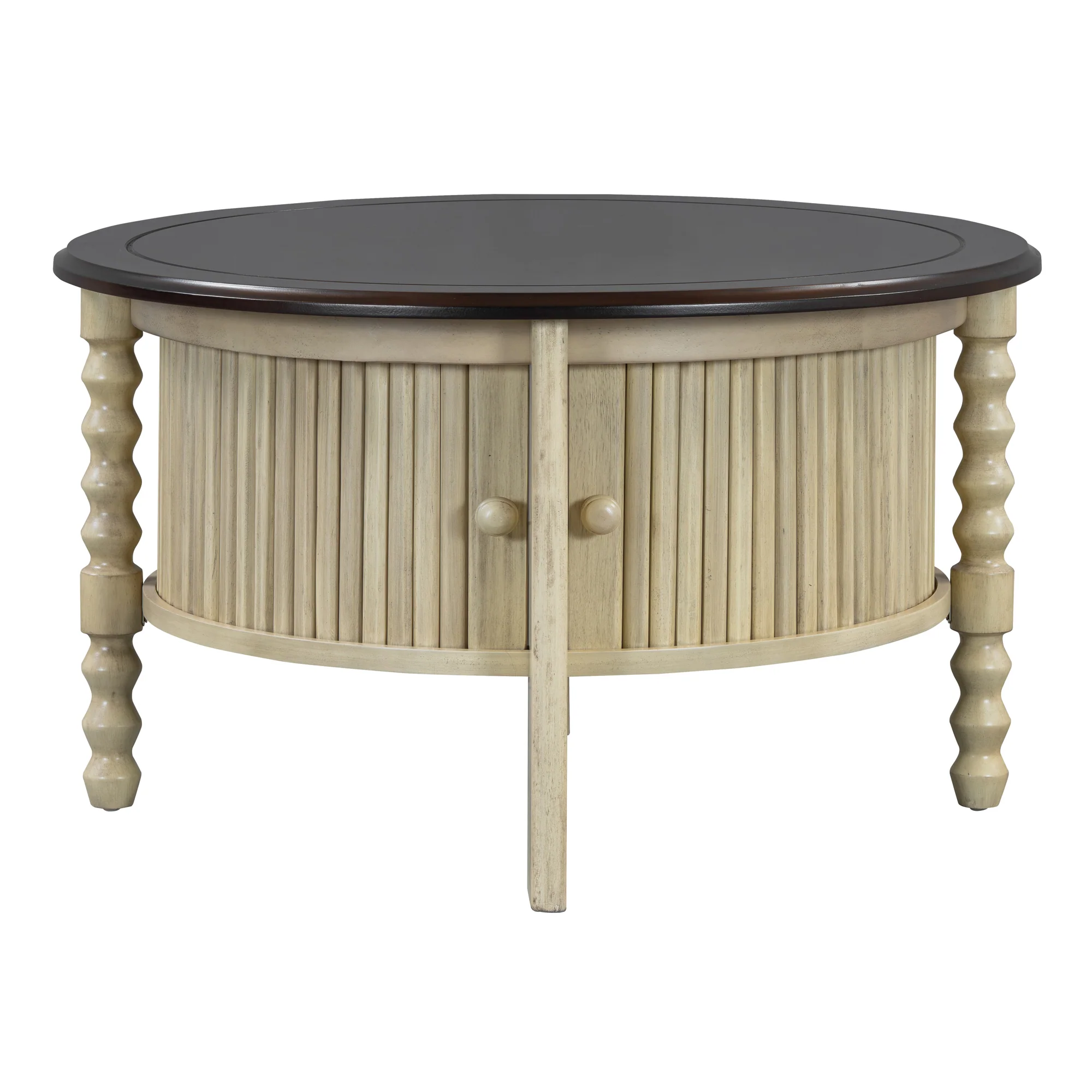 Traditional Design Round 30.3' Coffee Table with Storage Sliding Door - Image 15