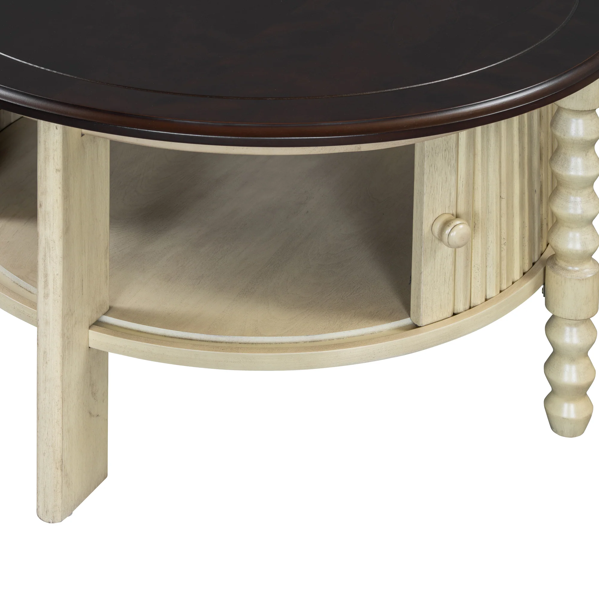 Traditional Design Round 30.3' Coffee Table with Storage Sliding Door - Image 16