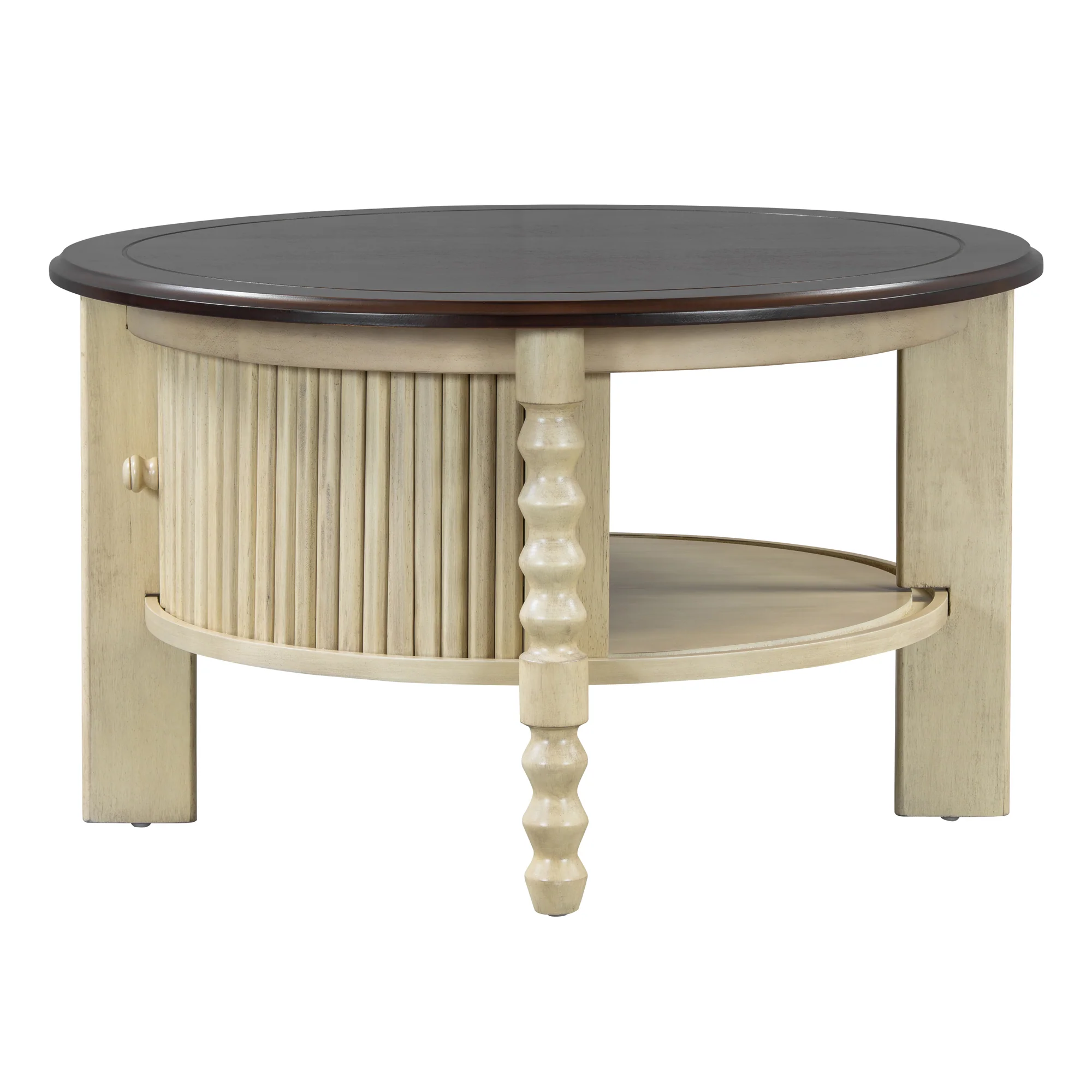 Traditional Design Round 30.3' Coffee Table with Storage Sliding Door - Image 17