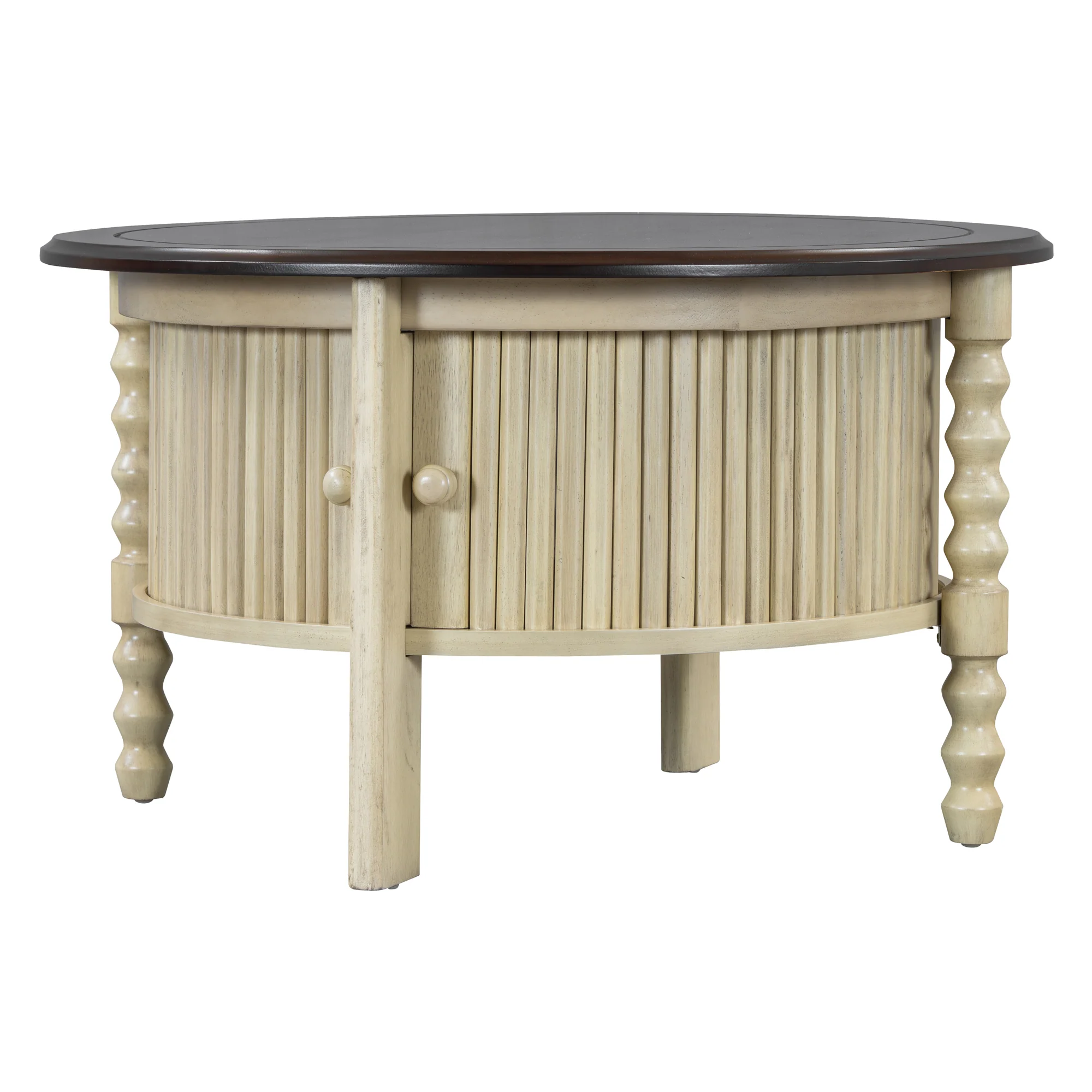 Traditional Design Round 30.3' Coffee Table with Storage Sliding Door - Image 18