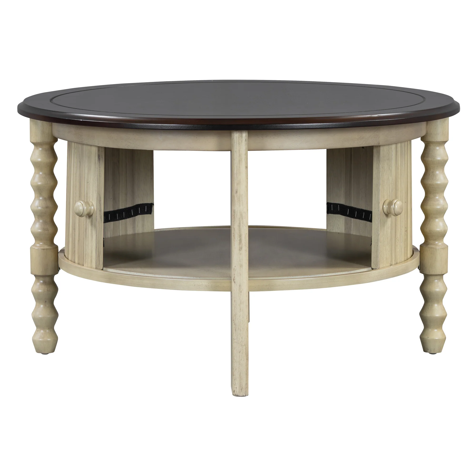 Traditional Design Round 30.3' Coffee Table with Storage Sliding Door - Image 21