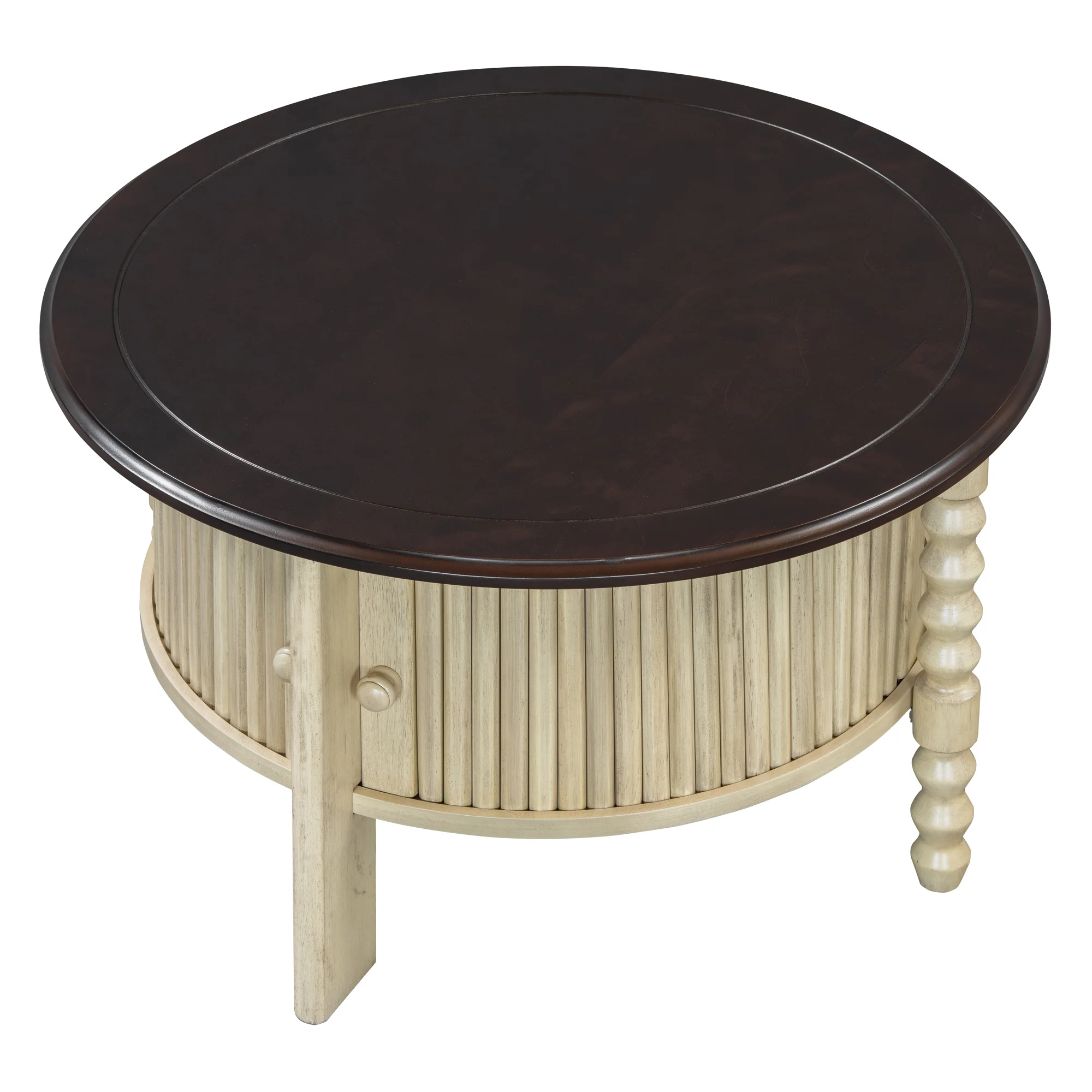 Traditional Design Round 30.3' Coffee Table with Storage Sliding Door - Image 22