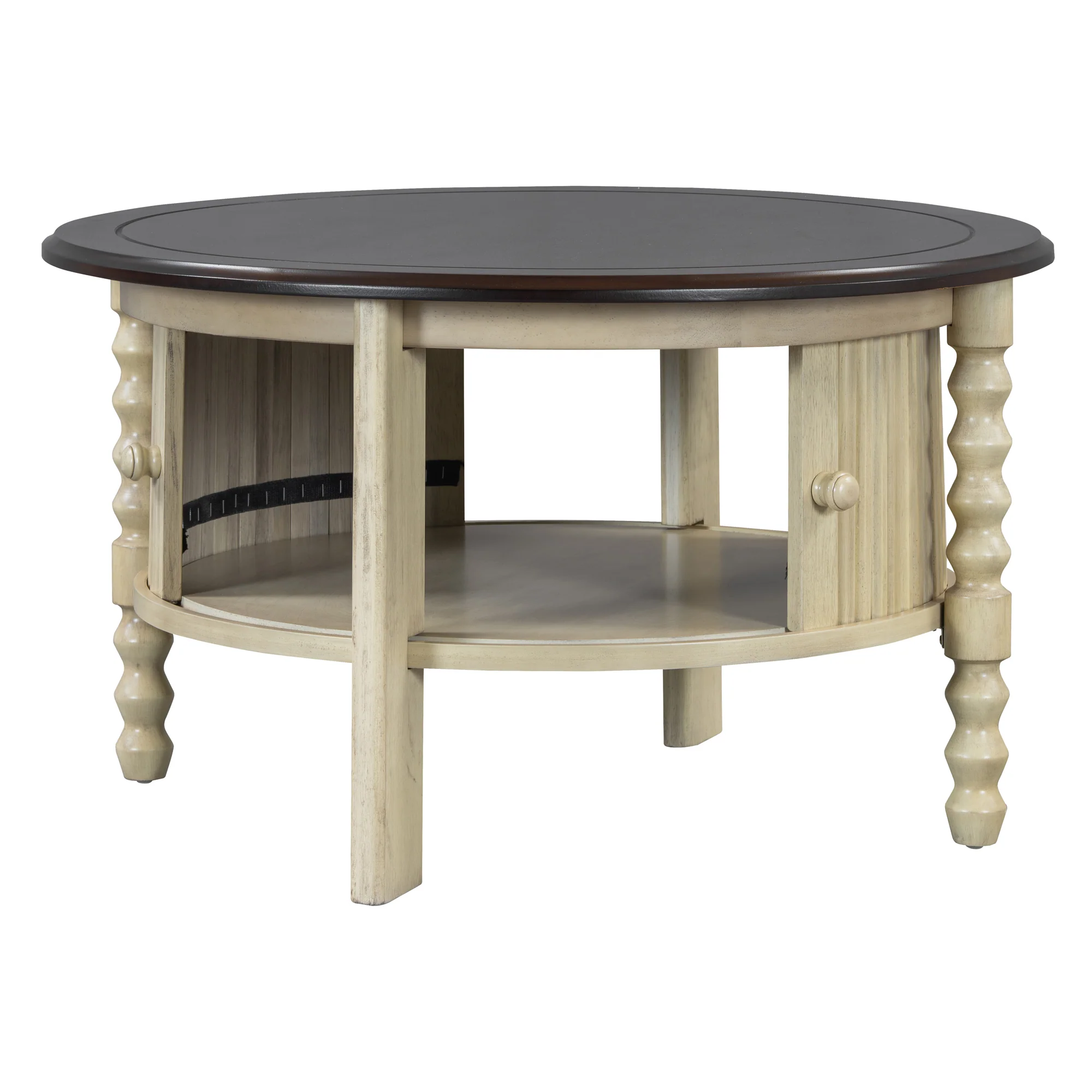 Traditional Design Round 30.3' Coffee Table with Storage Sliding Door - Image 23