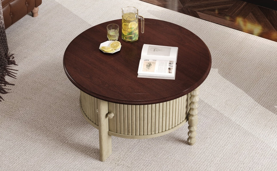 Traditional Design Round 30.3' Coffee Table with Storage Sliding Door - Image 25