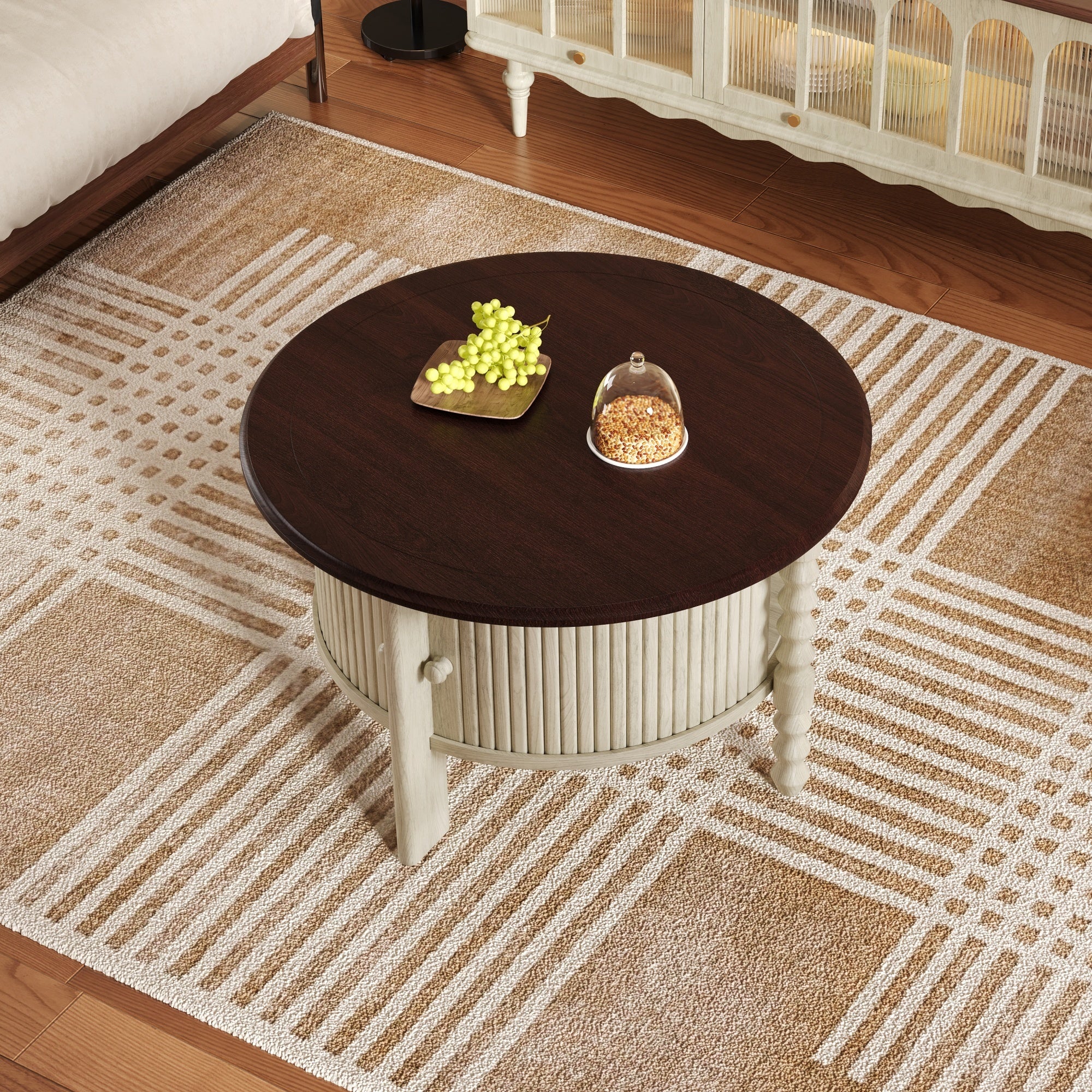 Traditional Design Round 30.3' Coffee Table with Storage Sliding Door - Image 9