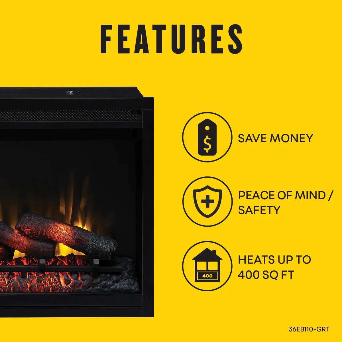 36” Recessed/Wall-Mount Traditional Electric Fireplace Insert with Remote - Image 2