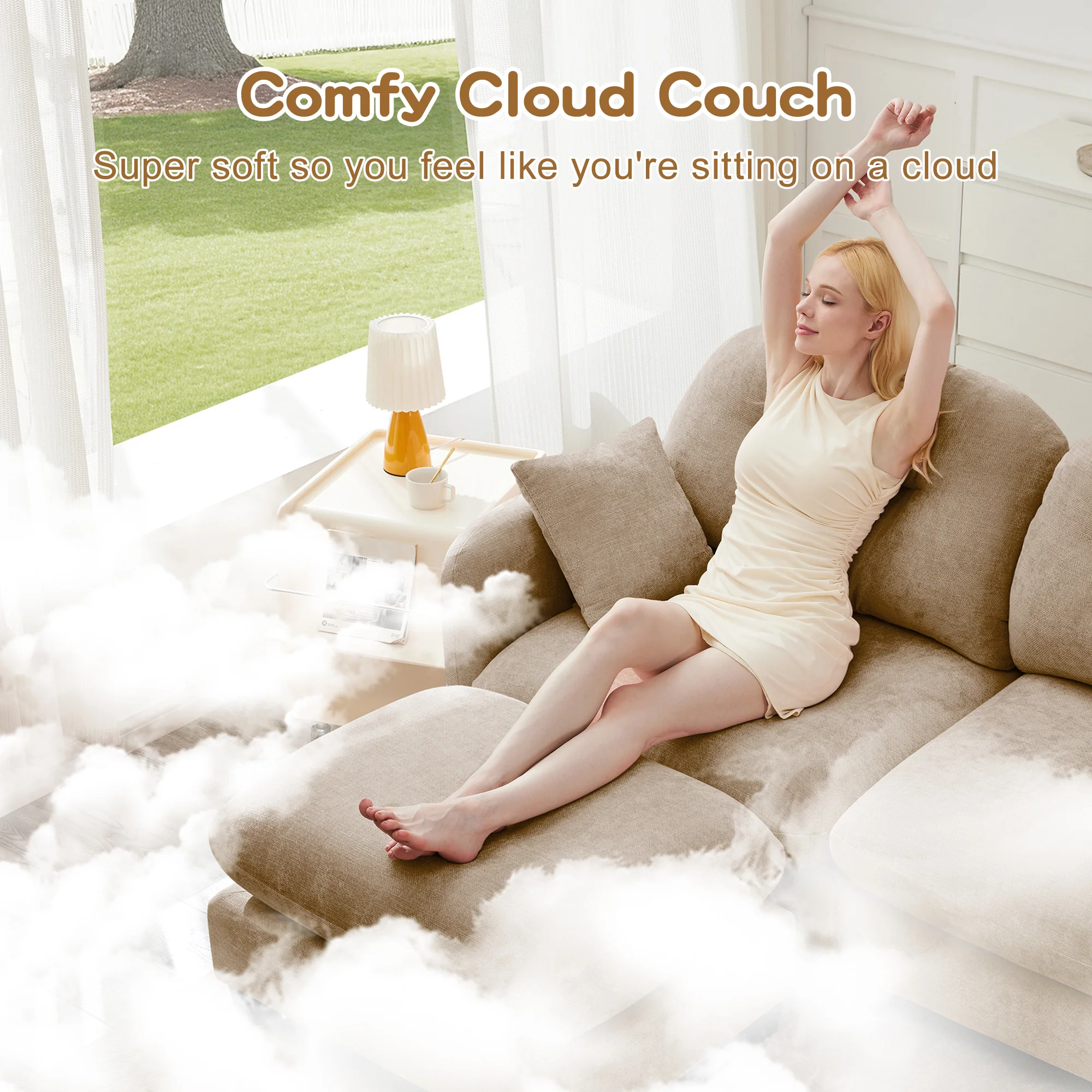 Tufted Chenille Cloud Loveseat Sectional Sofa Couch with Ottoman - Image 10