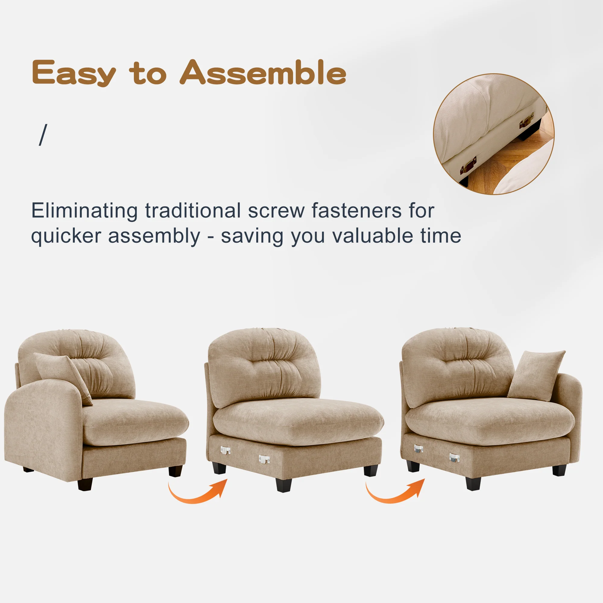 Tufted Chenille Cloud Loveseat Sectional Sofa Couch with Ottoman - Image 12