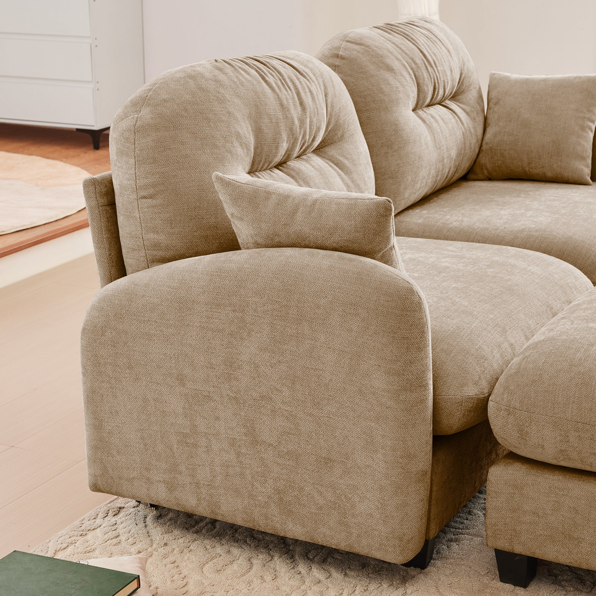 Tufted Chenille Cloud Loveseat Sectional Sofa Couch with Ottoman - Image 18