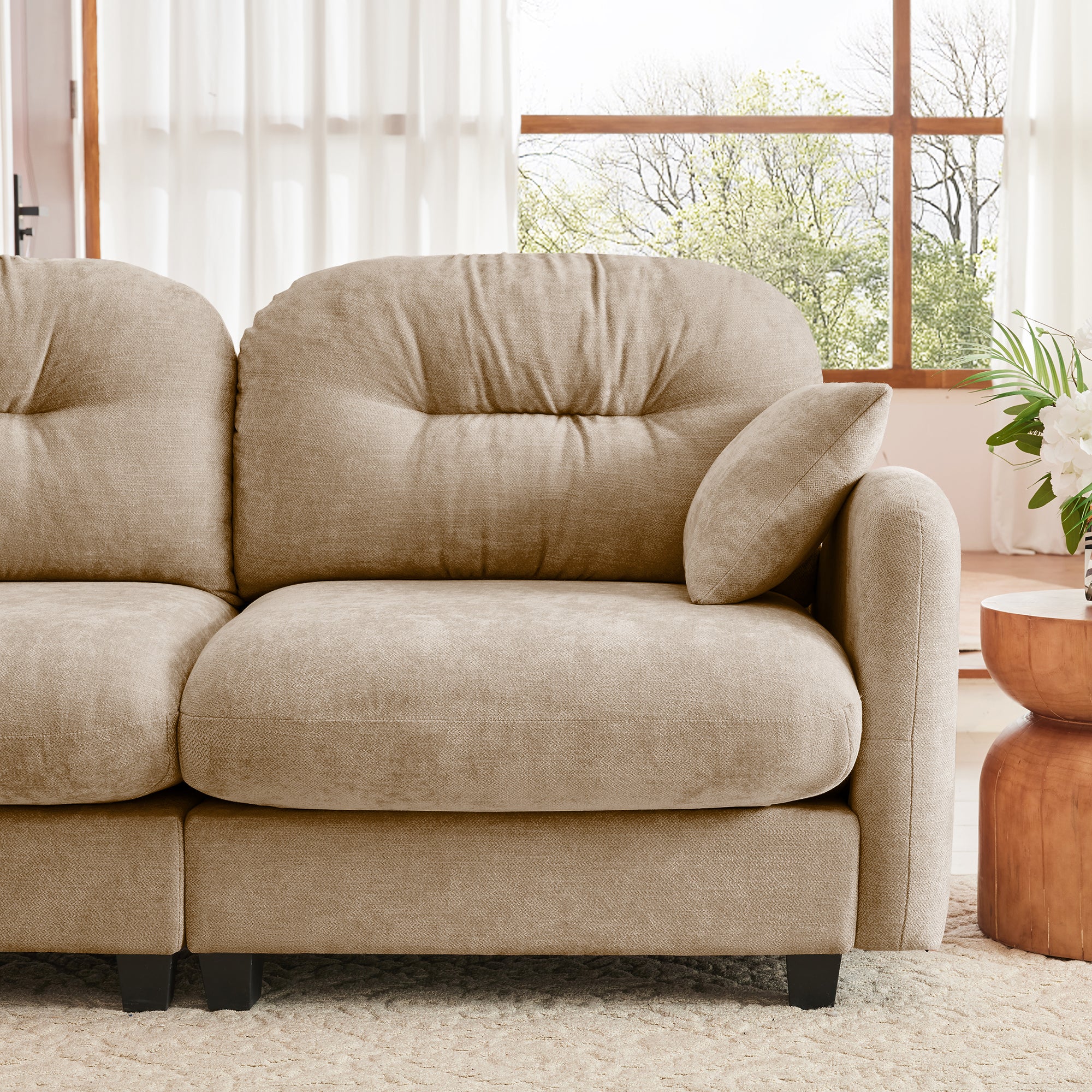 Tufted Chenille Cloud Loveseat Sectional Sofa Couch with Ottoman - Image 19