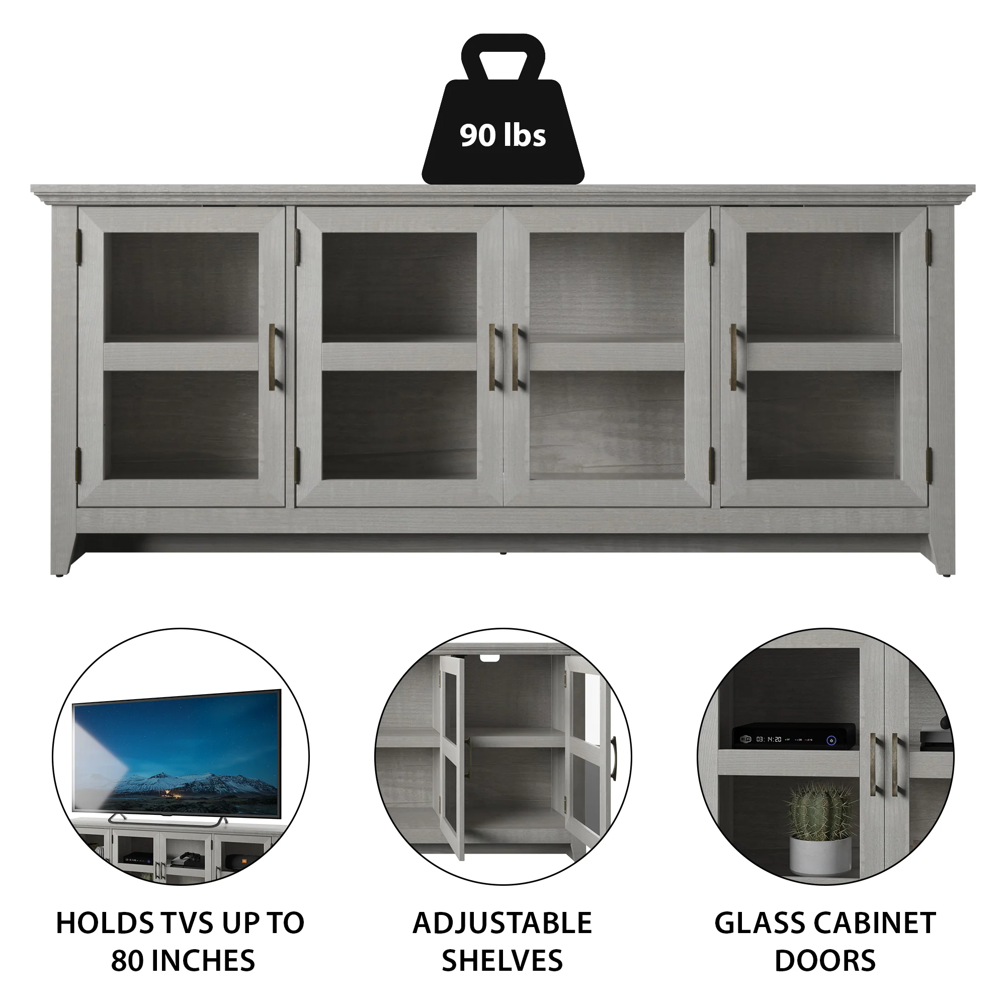 Tempered Glass Doors 72' TV Stand Media Console - Image 3