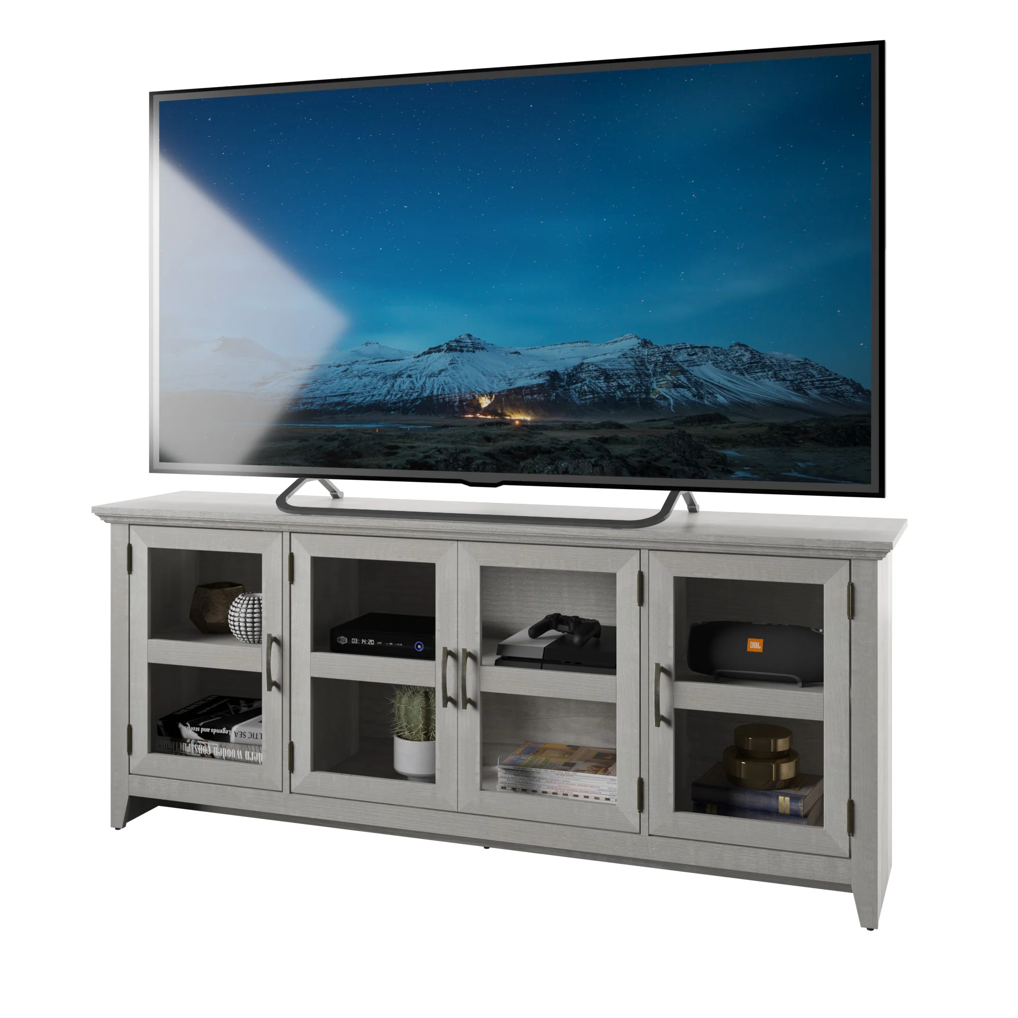 Tempered Glass Doors 72' TV Stand Media Console - Image 8