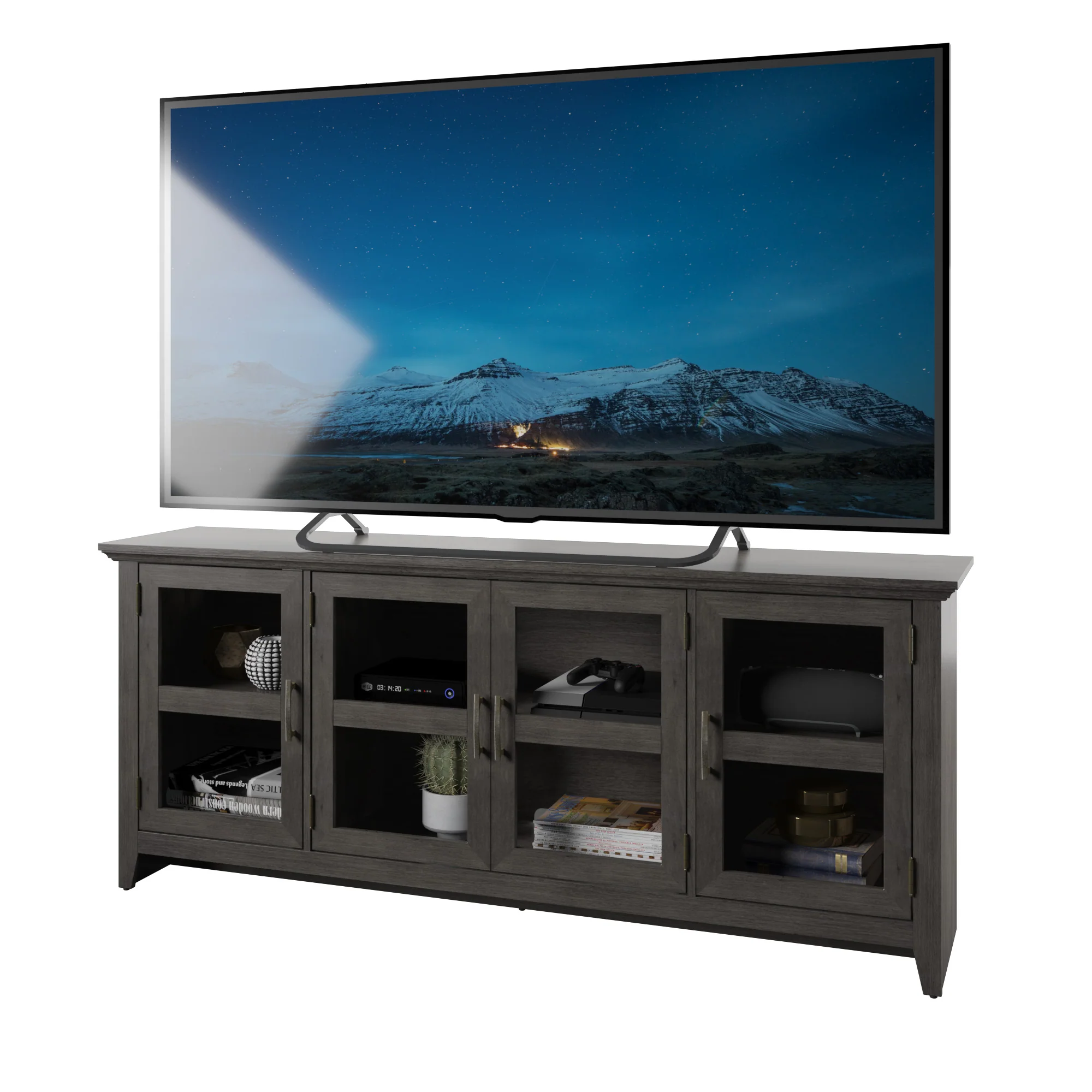 Tempered Glass Doors 72' TV Stand Media Console - Image 9