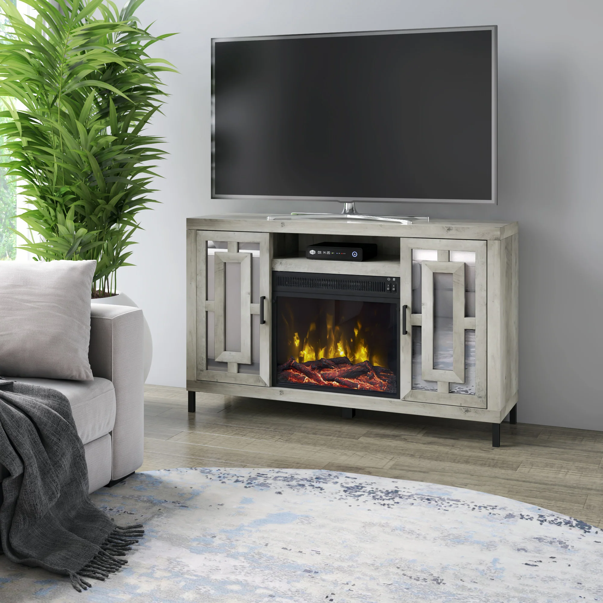 Mirrored Cabinet Door with 23" Electric Fireplace TV Stand Media Console - Image 10