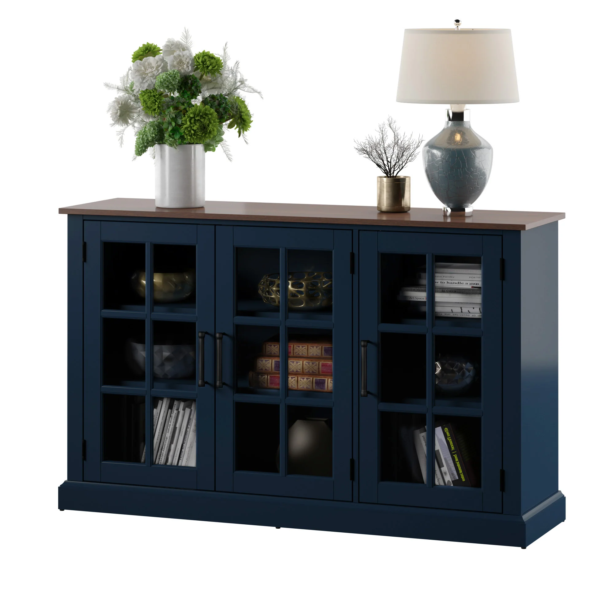 Farmhouse Window Pane Glass Doors Two Tone Buffet Sideboard - Image 19