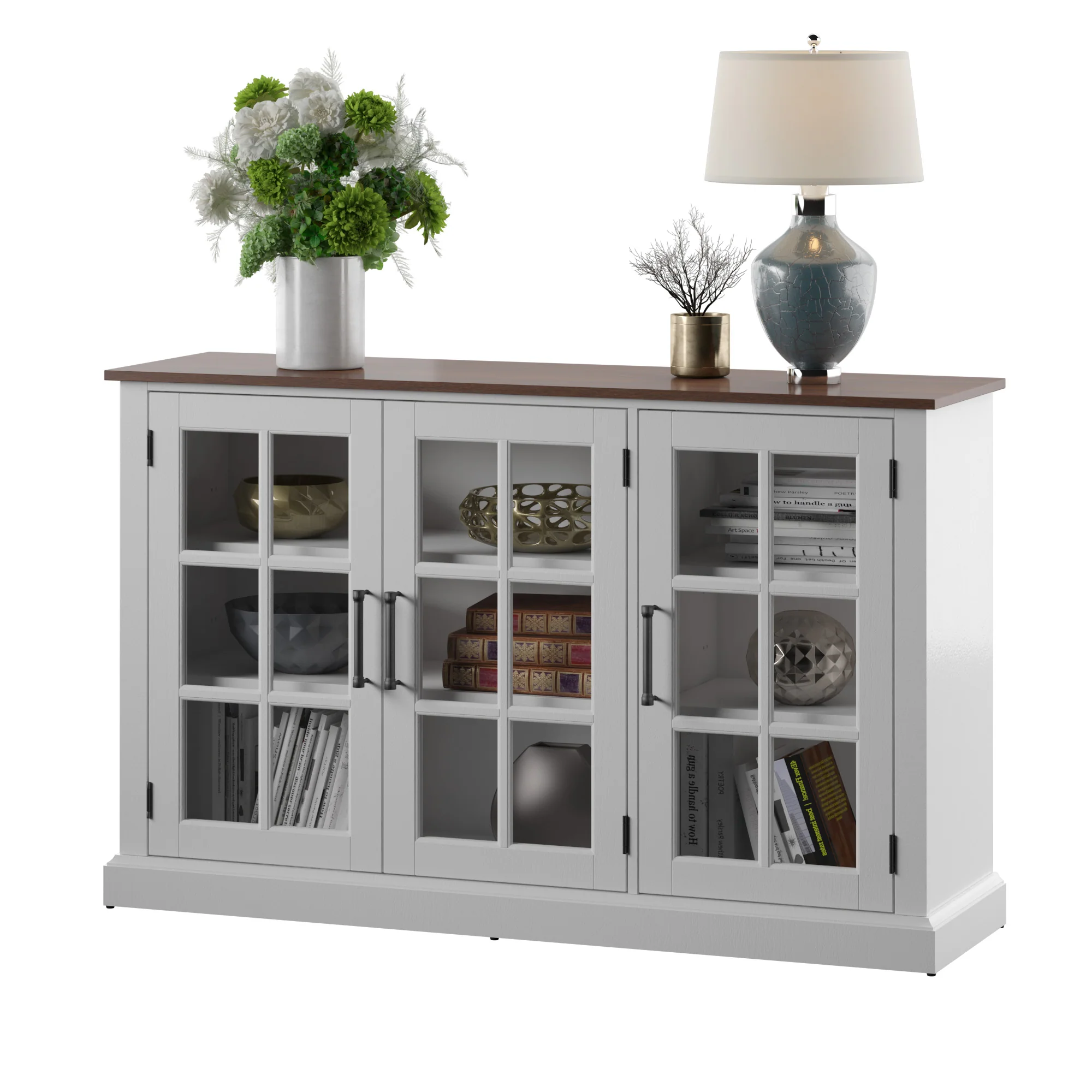 Farmhouse Window Pane Glass Doors Two Tone Buffet Sideboard - Image 5