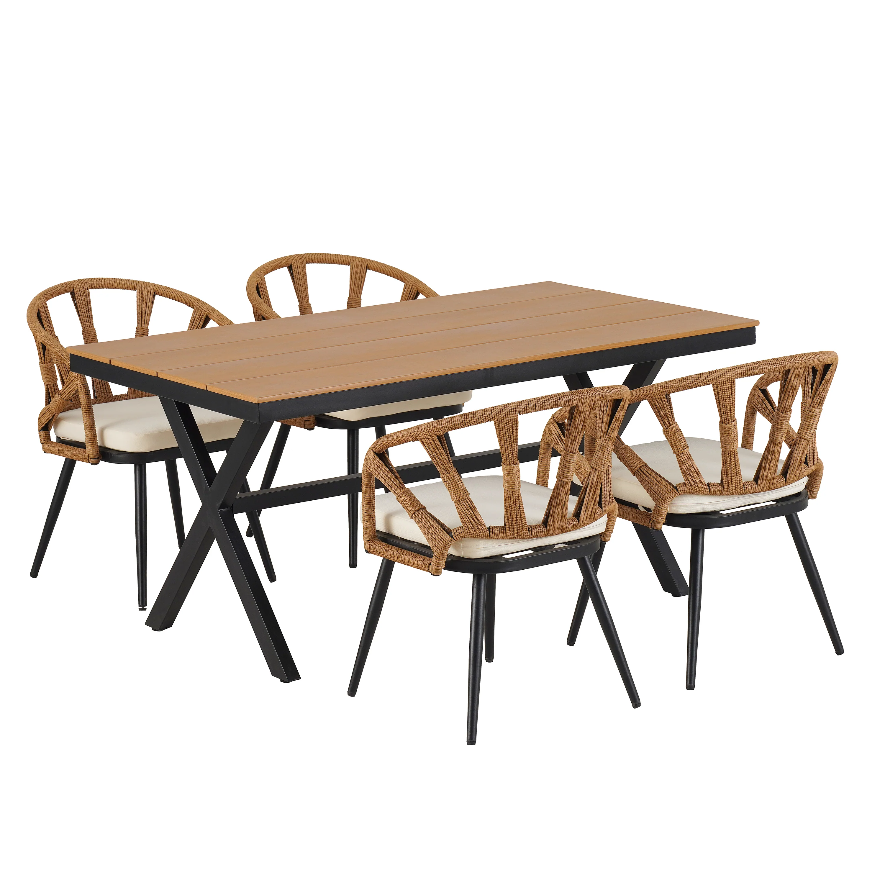 Walker Edison | U Style Contemporary Outdoor Dining Table and Chairs Set - Image 4
