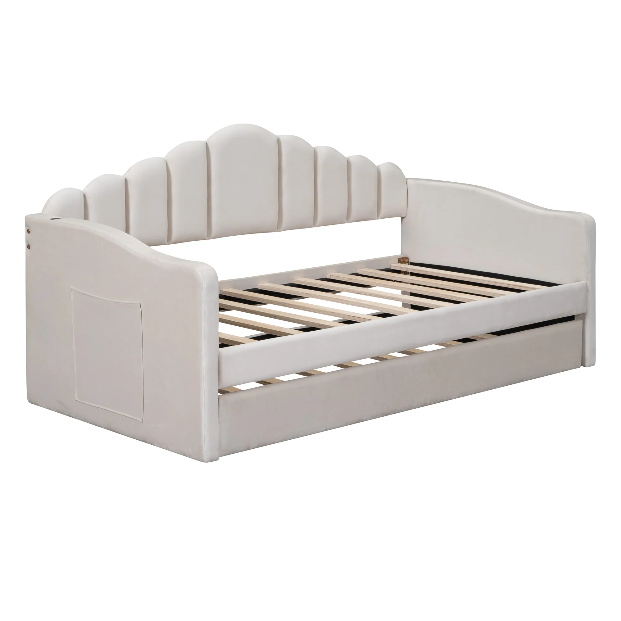 Walker Edison | Velvet Twin Size Sofa Bed with Trundle and USB Charging Ports - Image 4