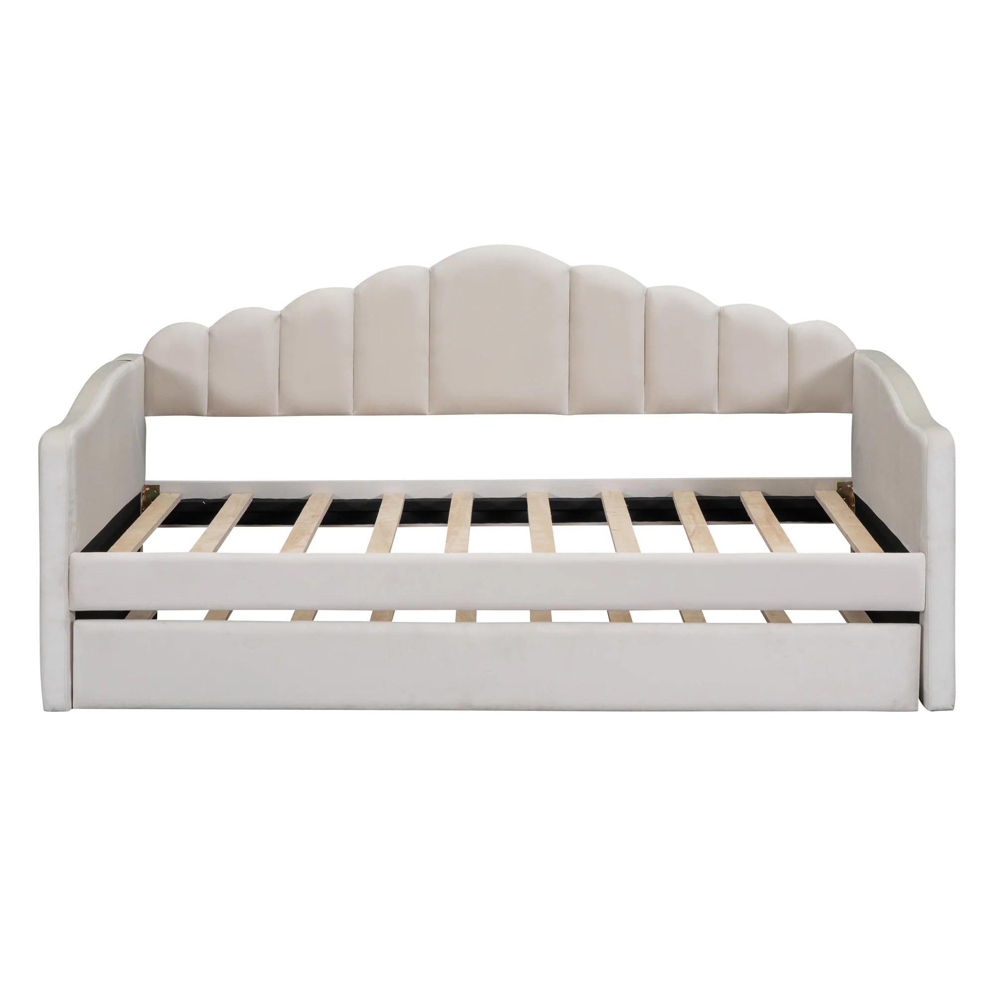Walker Edison | Velvet Twin Size Sofa Bed with Trundle and USB Charging Ports - Image 5