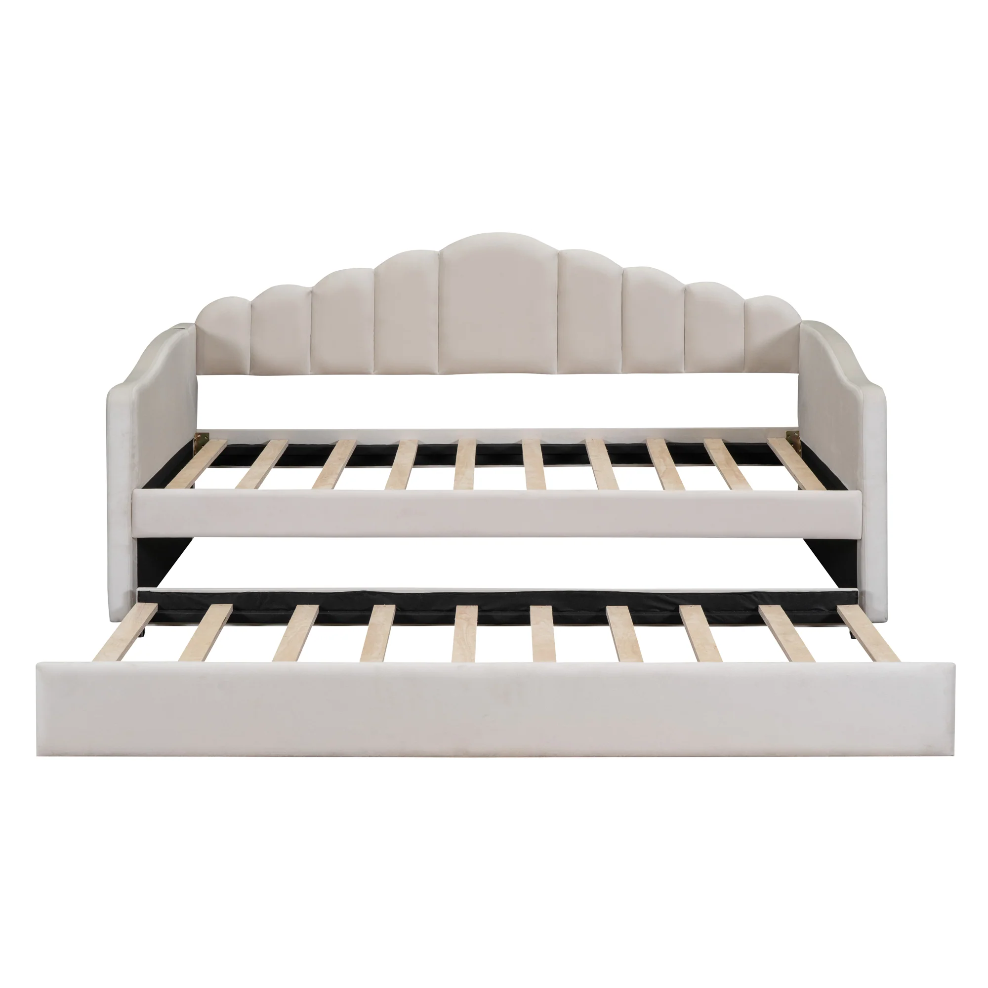 Walker Edison | Velvet Twin Size Sofa Bed with Trundle and USB Charging Ports - Image 6