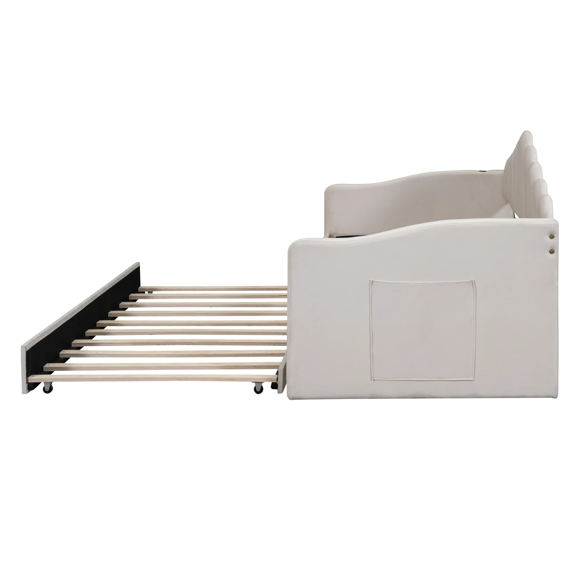 Walker Edison | Velvet Twin Size Sofa Bed with Trundle and USB Charging Ports - Image 7