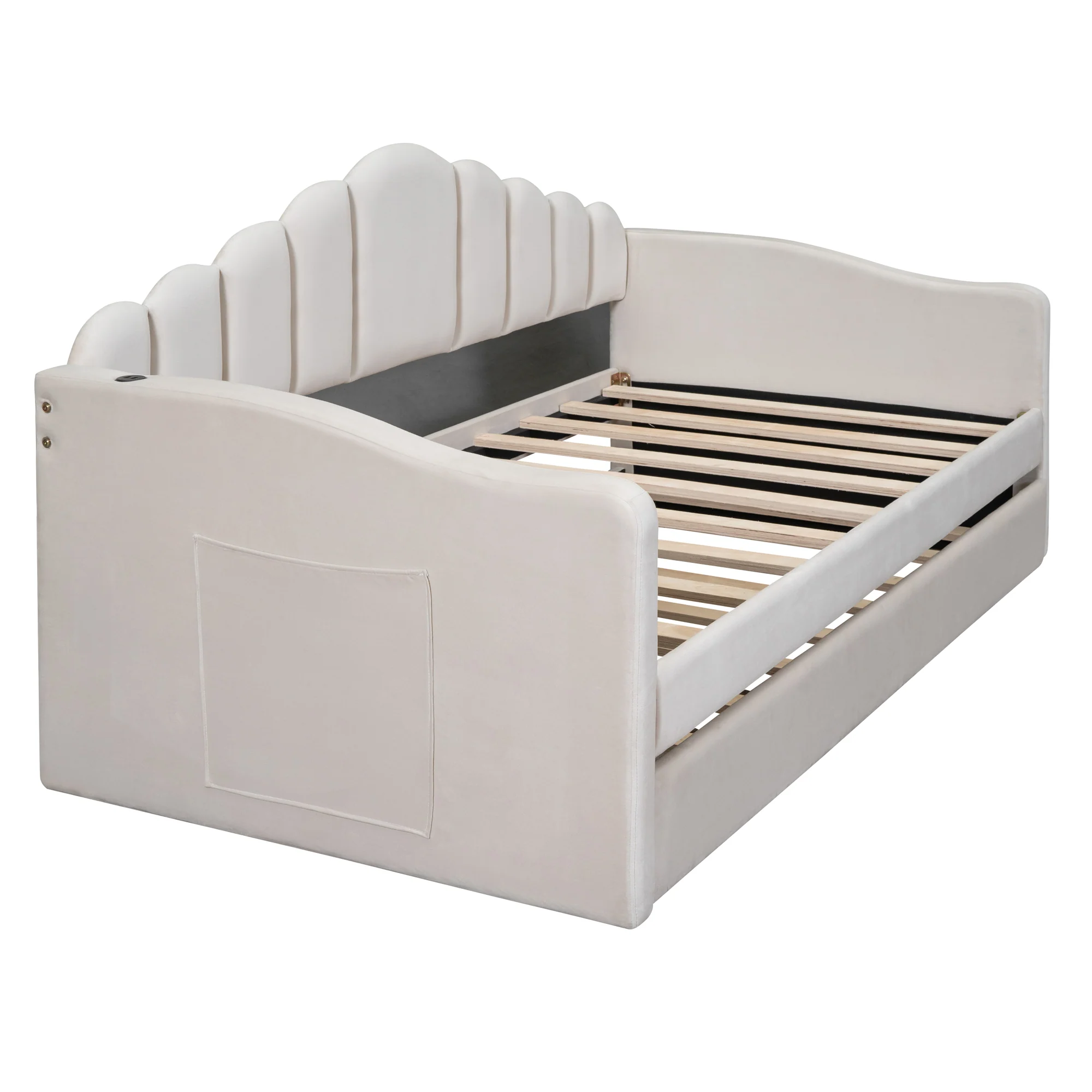 Walker Edison | Velvet Twin Size Sofa Bed with Trundle and USB Charging Ports - Image 8