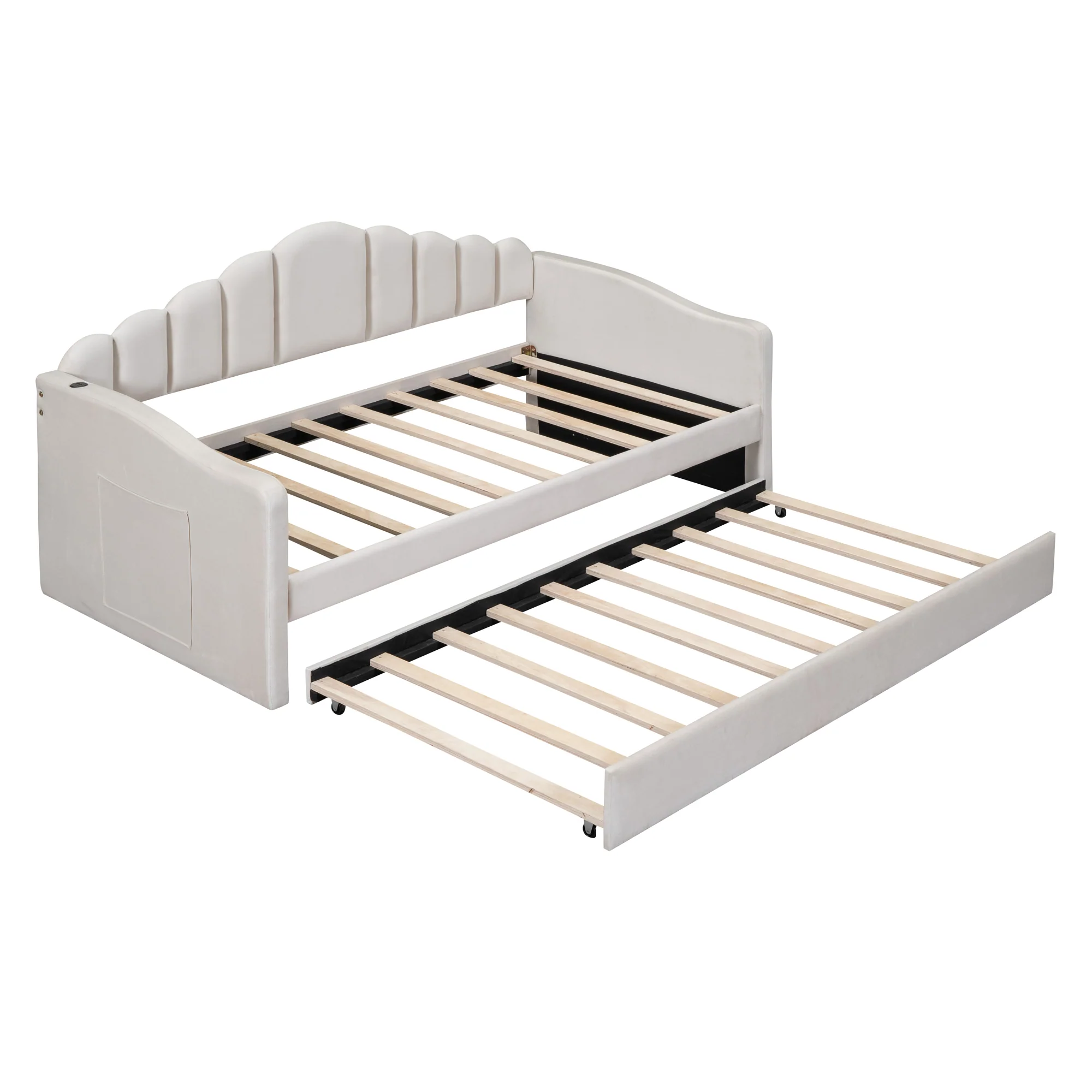 Walker Edison | Velvet Twin Size Sofa Bed with Trundle and USB Charging Ports - Image 9