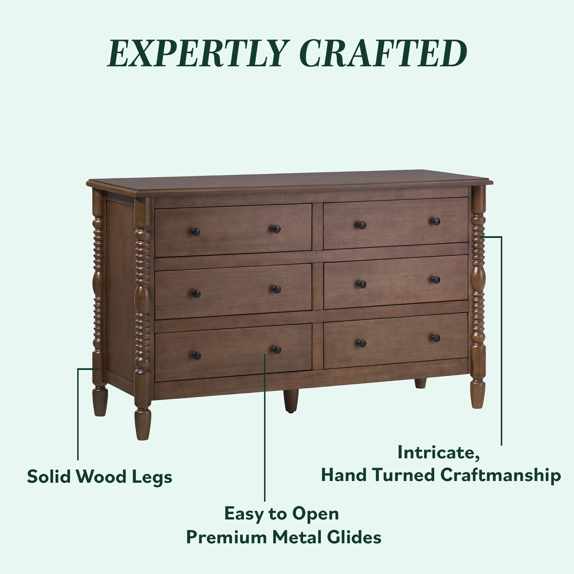 Traditional Vivienne 6-Drawer Easy Assembly Solid Wood Dresser - Image 12