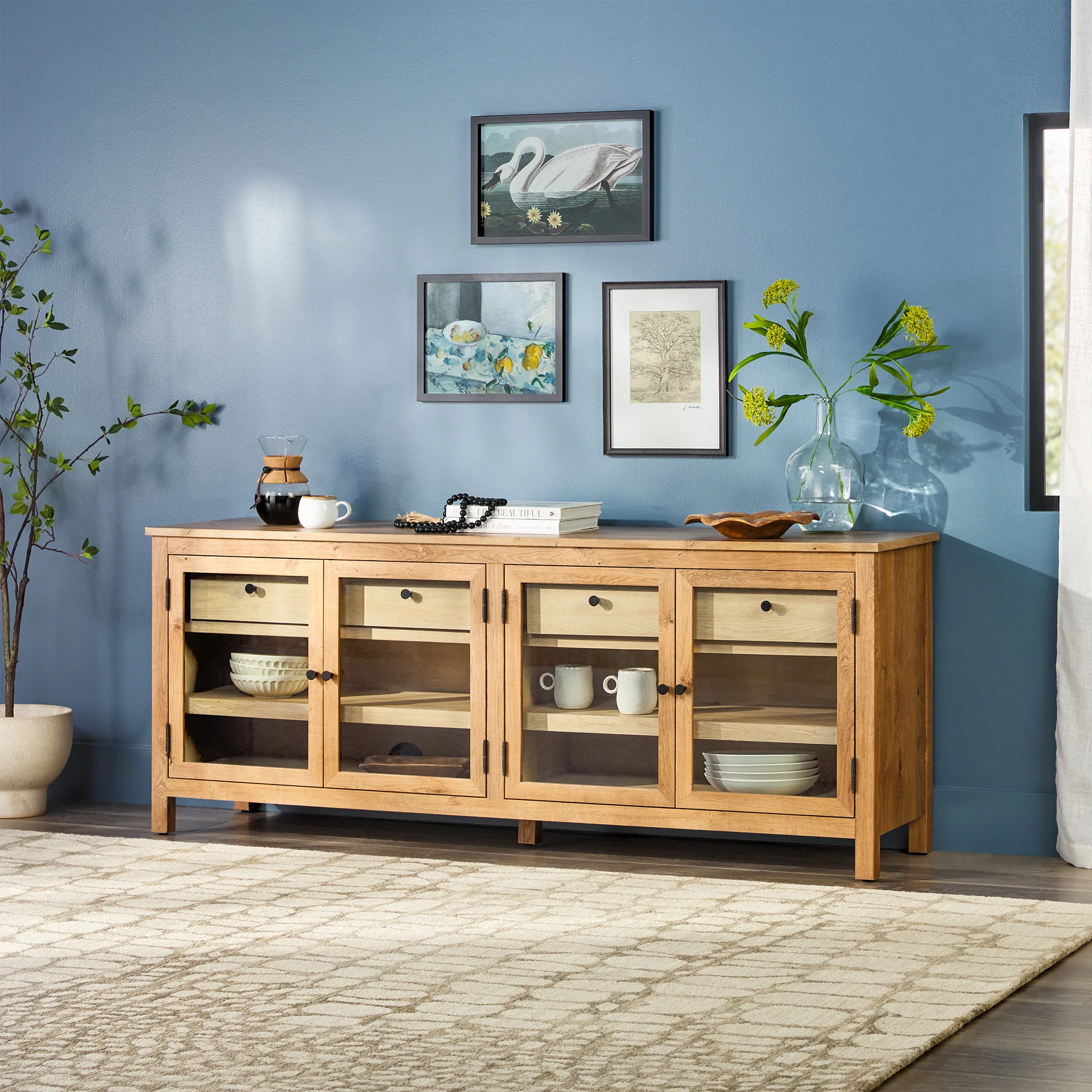 Harlow Modern Easy Assembly Glass Door 70” Sideboard TV Stand - Image 12