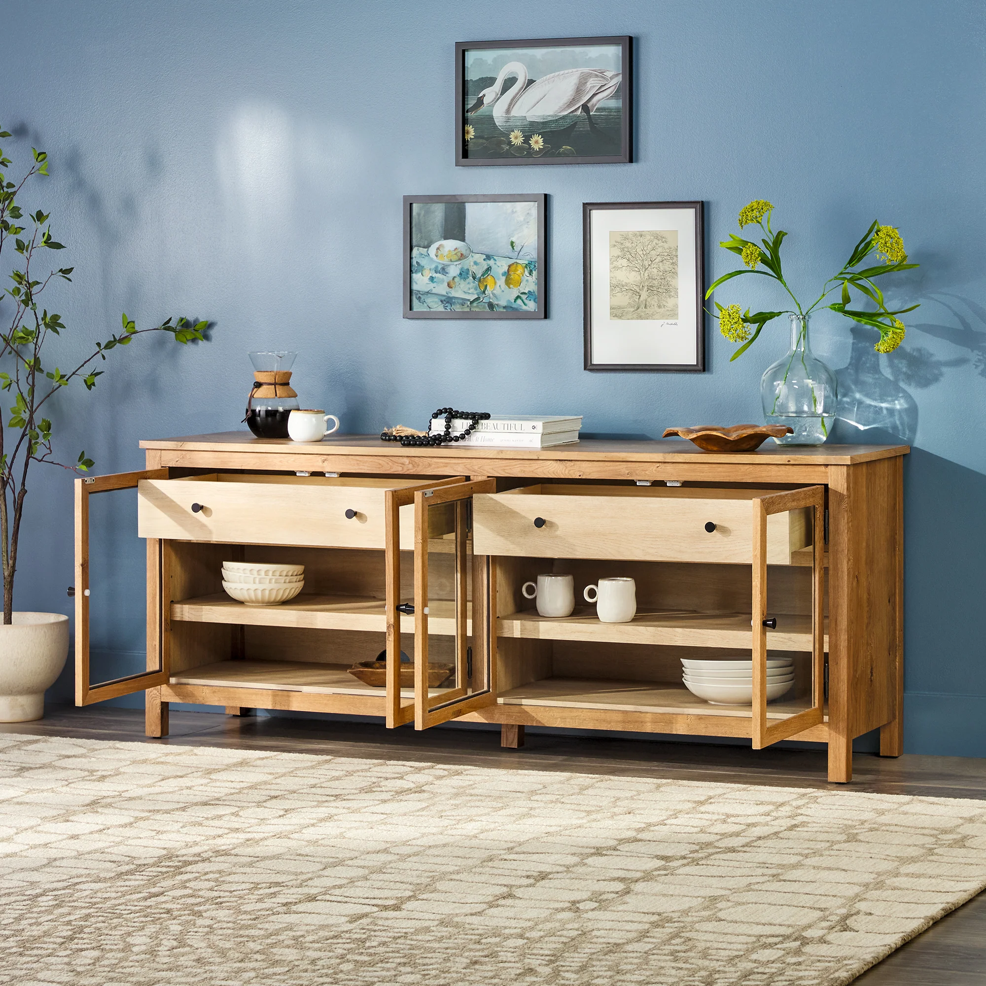 Harlow Modern Easy Assembly Glass Door 70” Sideboard TV Stand - Image 13