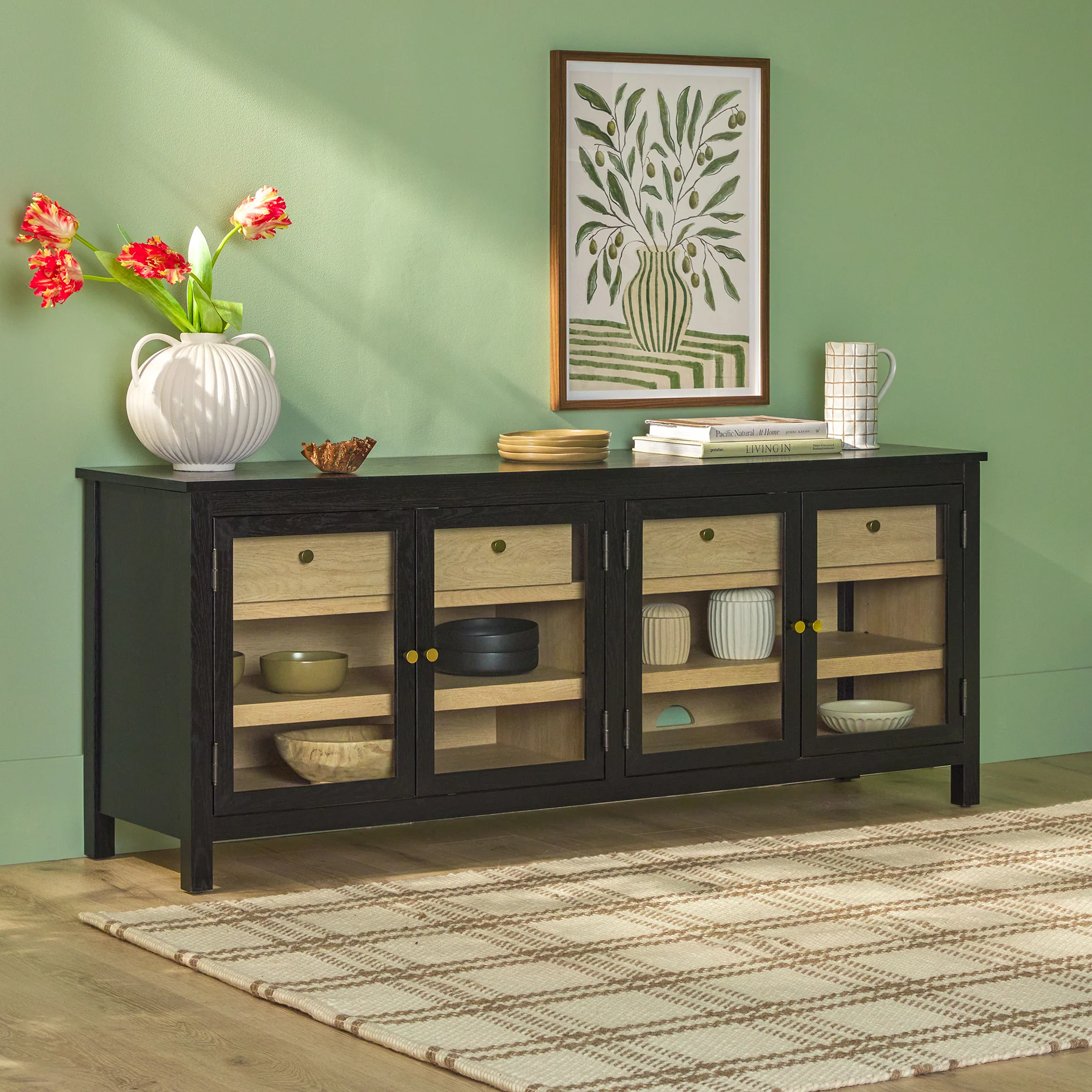 Harlow Modern Easy Assembly Glass Door 70” Sideboard TV Stand - Image 3