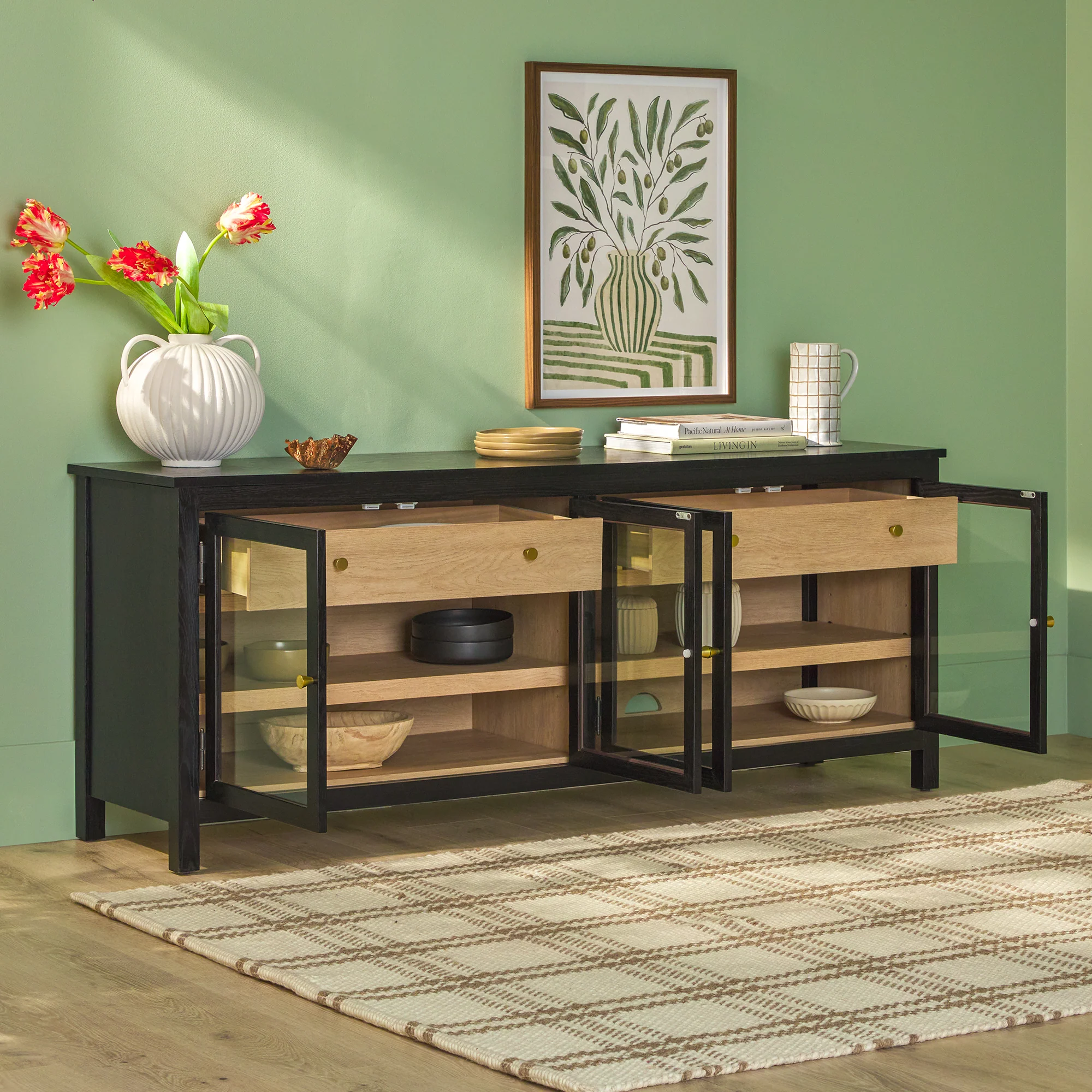 Harlow Modern Easy Assembly Glass Door 70” Sideboard TV Stand - Image 4