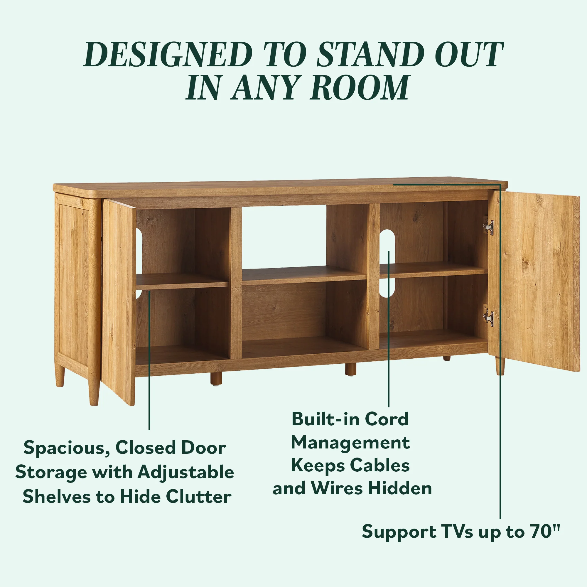 Flynn Scandinavian Reeded TV Stand with Storage - Image 4