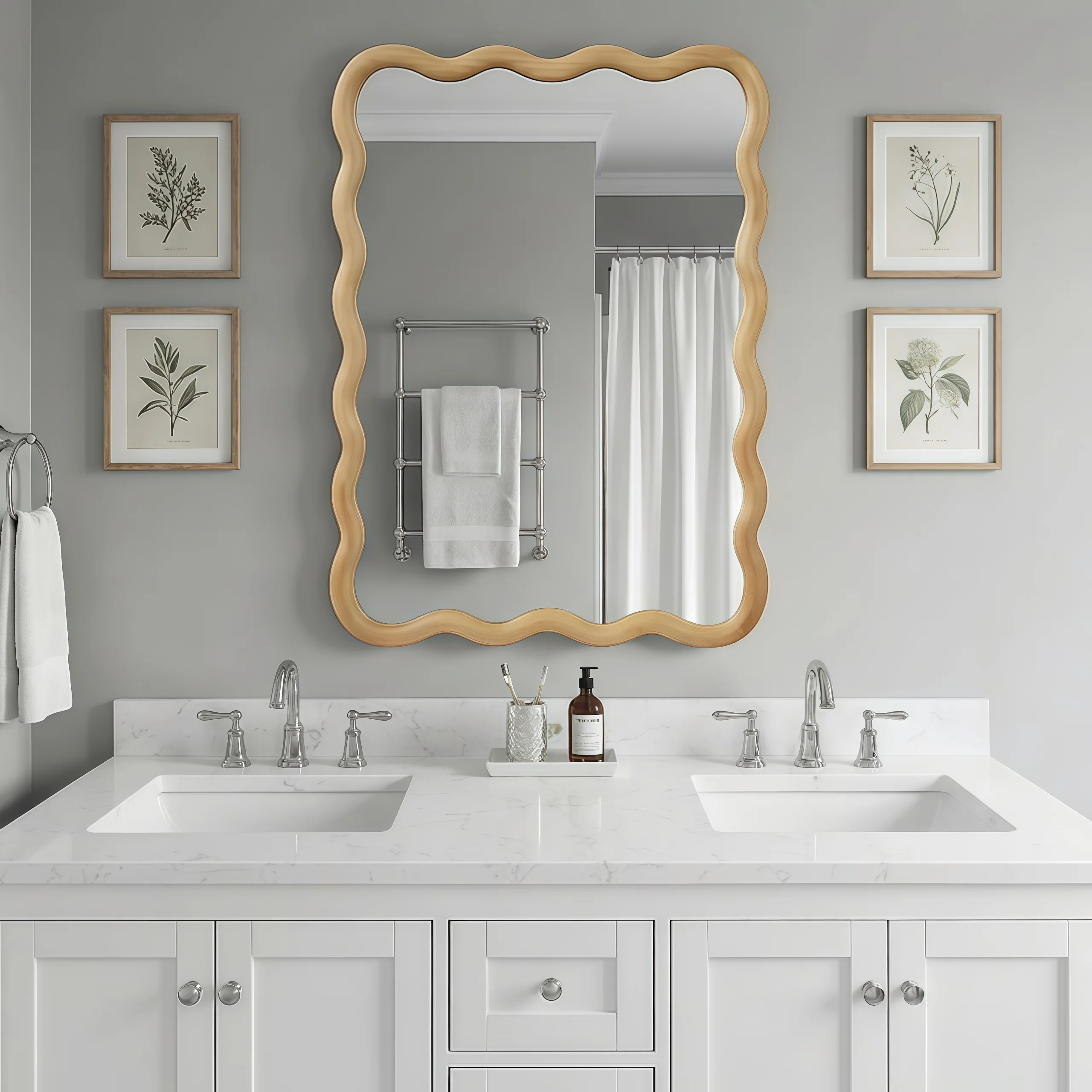 Wavy Rectangle Solid Wood Frame Decorative Mirror - Image 13