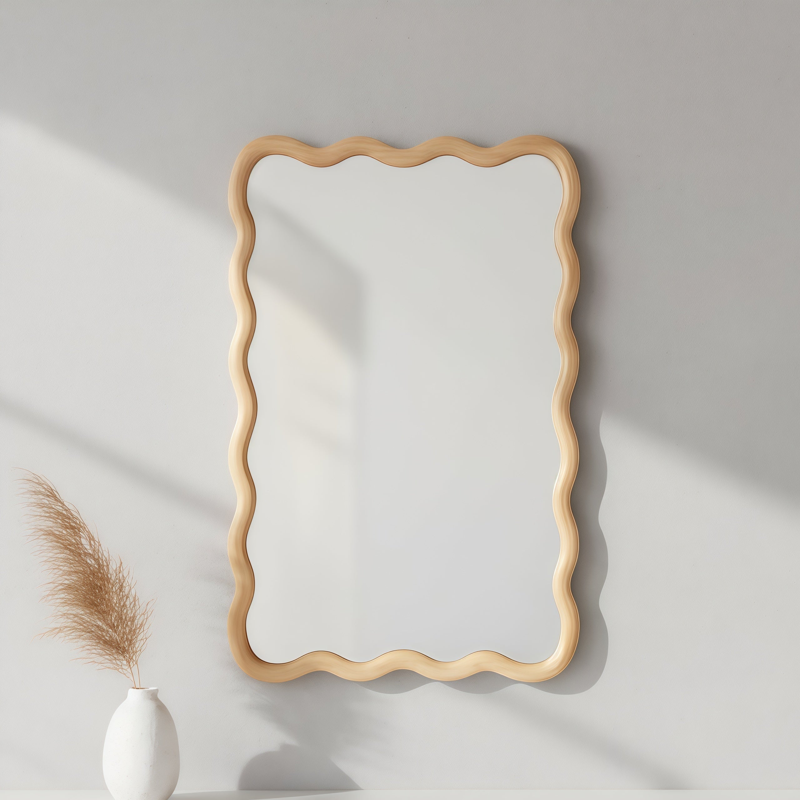 Wavy Rectangle Solid Wood Frame Decorative Mirror - Image 14