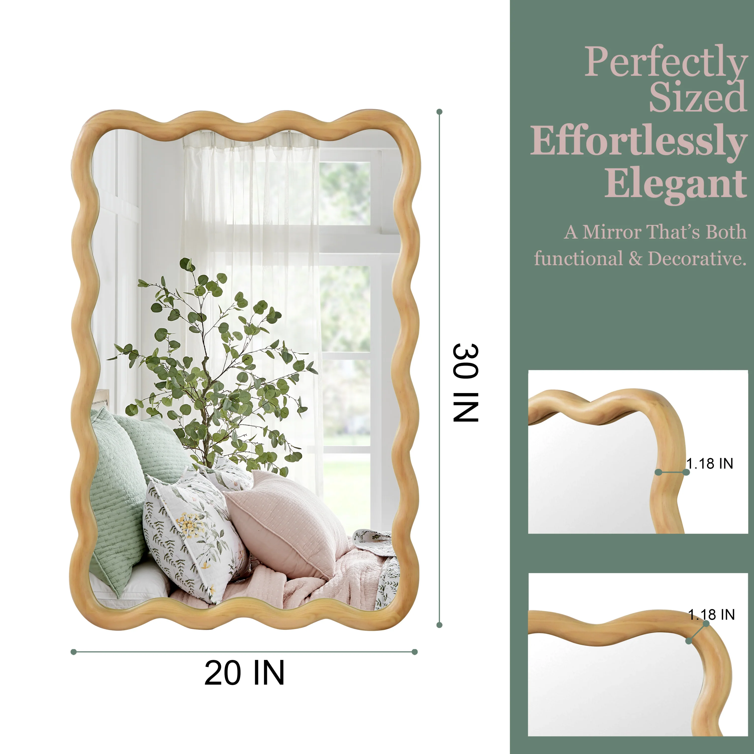 Wavy Rectangle Solid Wood Frame Decorative Mirror - Image 4