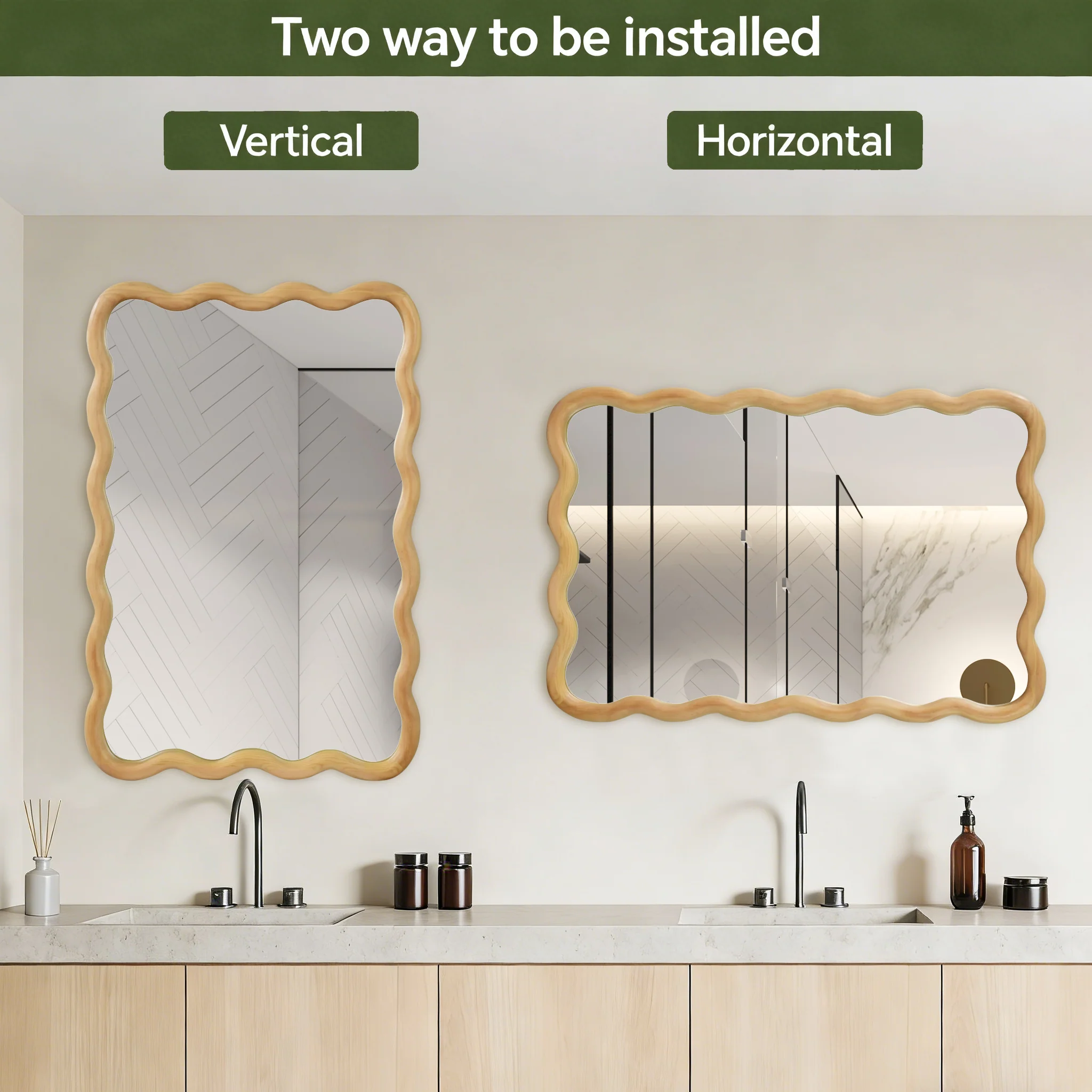Wavy Rectangle Solid Wood Frame Decorative Mirror - Image 5