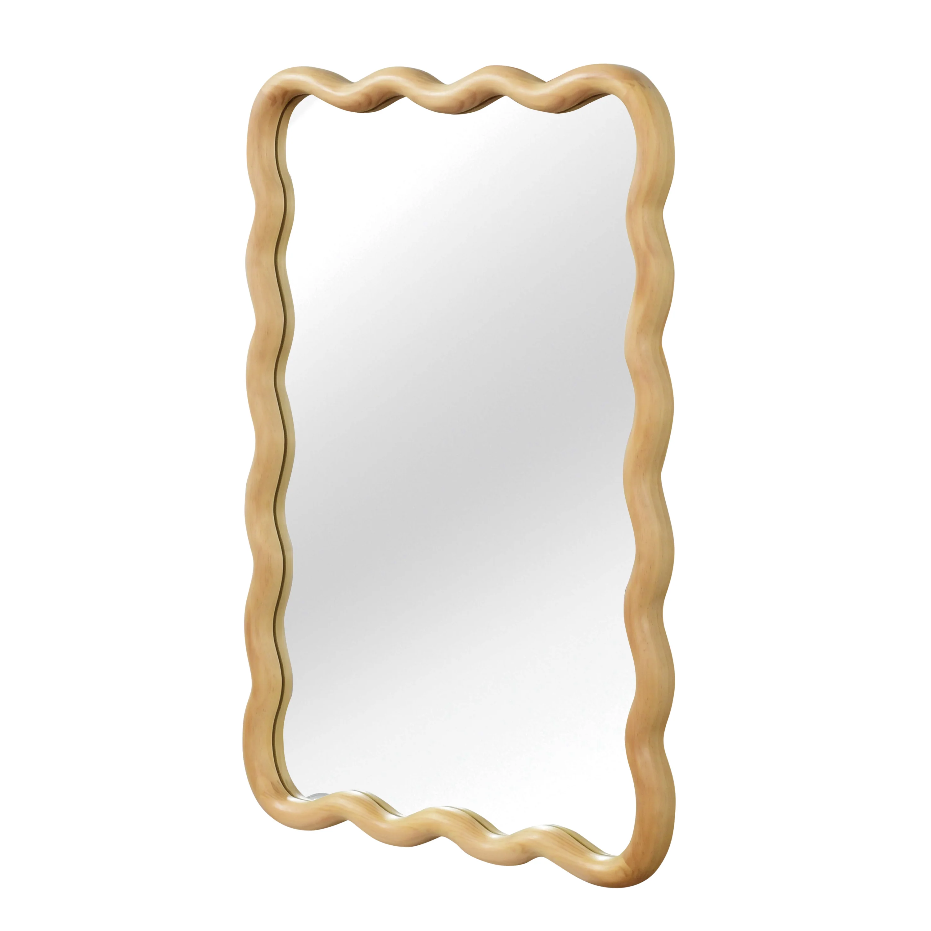 Wavy Rectangle Solid Wood Frame Decorative Mirror - Image 7