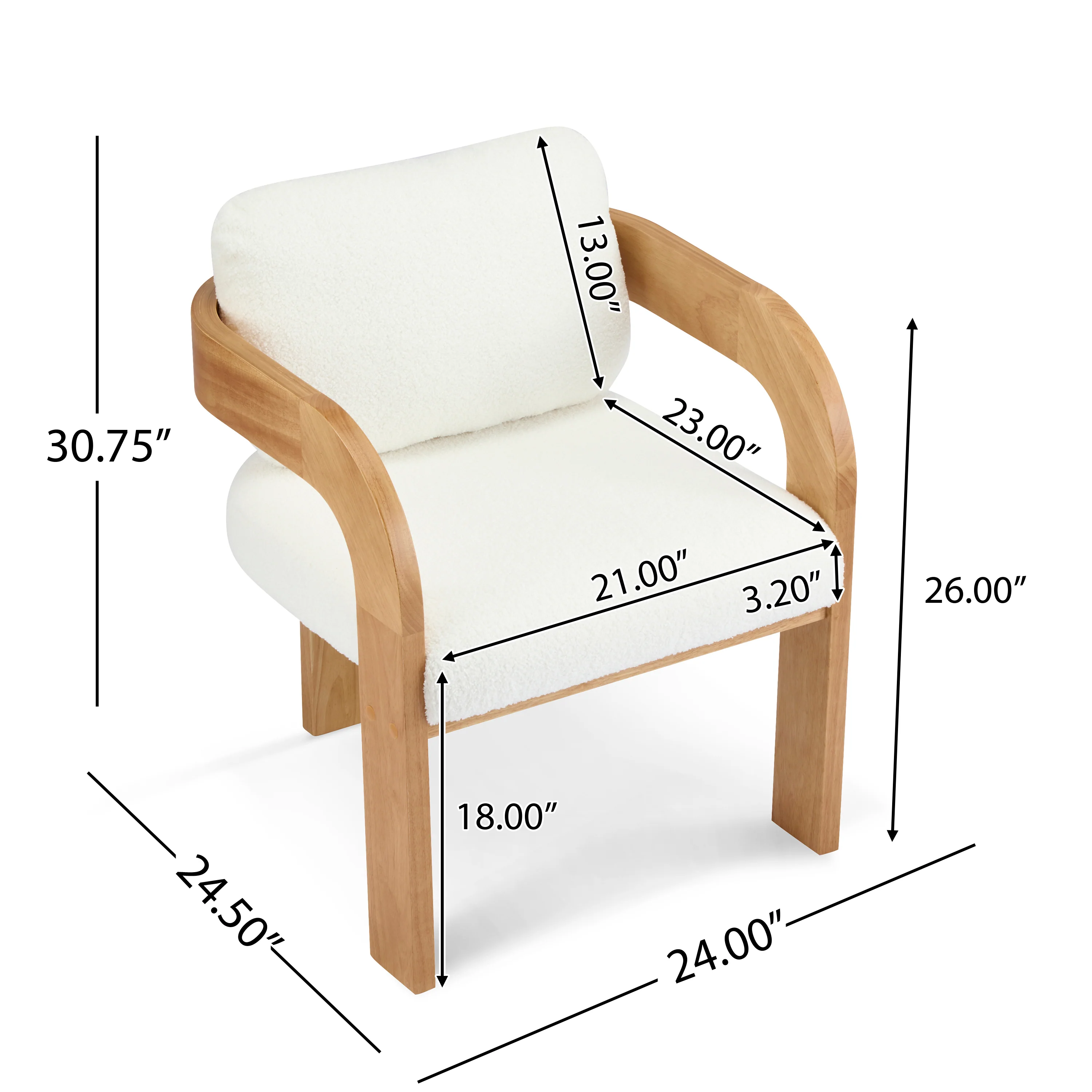 White Boucle 2 Pack Dining Chairs with Pillow Back and Solid Wood Frame - Image 3