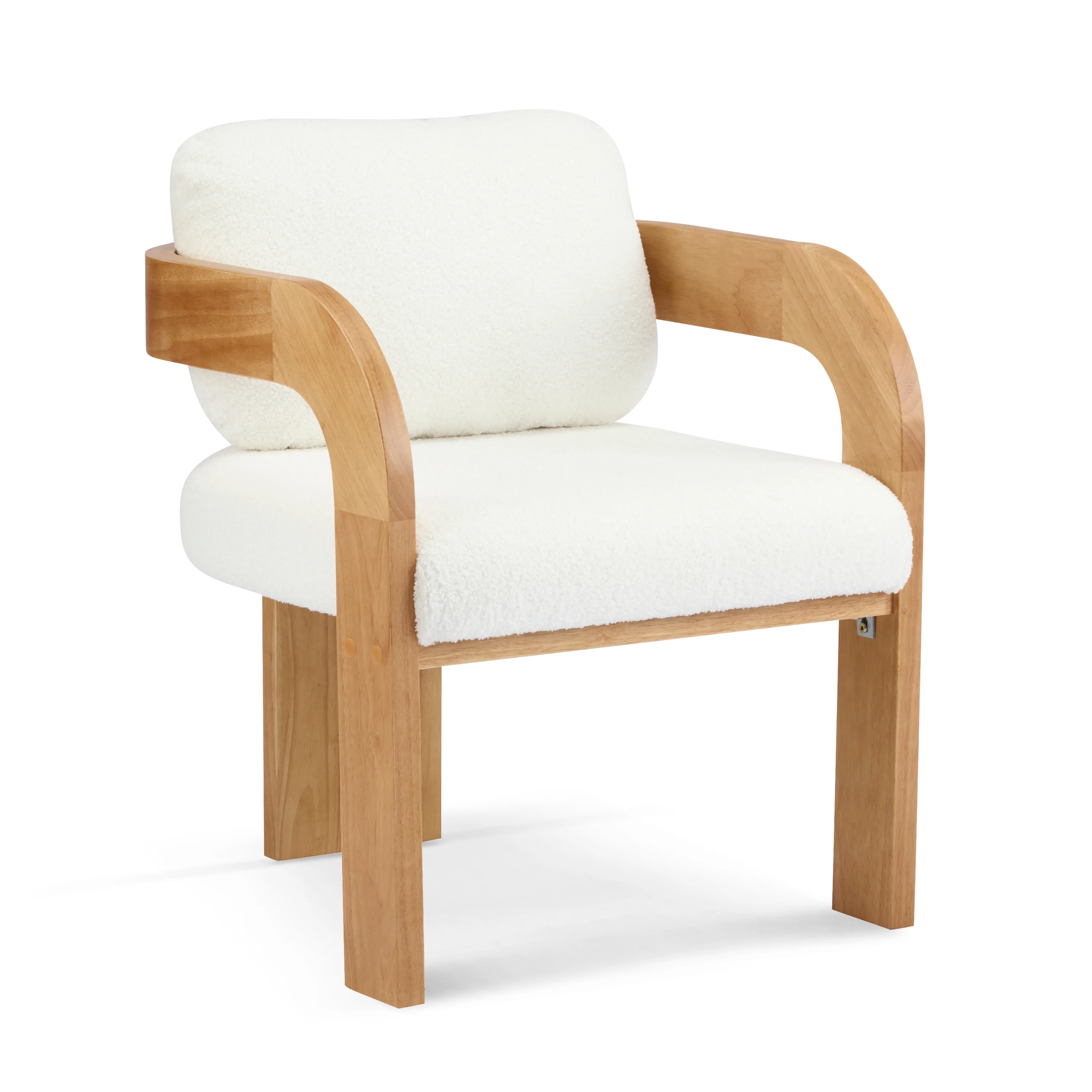White Boucle 2 Pack Dining Chairs with Pillow Back and Solid Wood Frame - Image 6